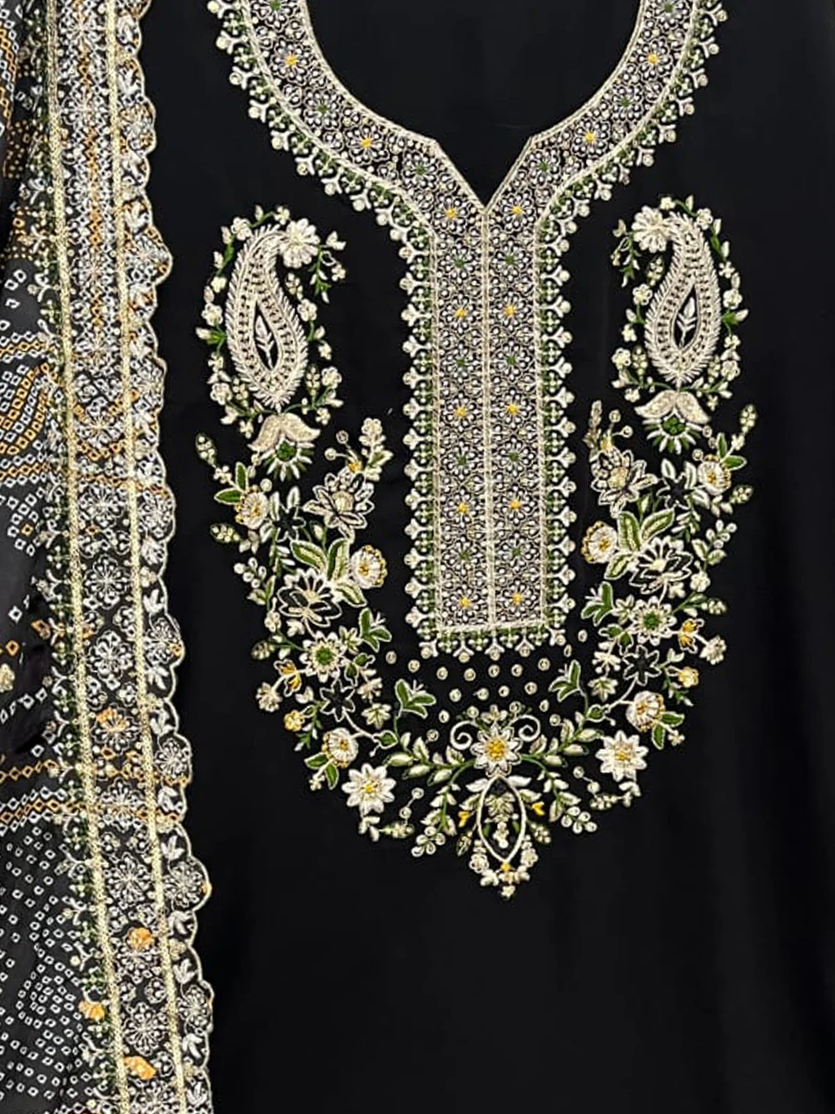 Odette Black Georgette Embroidered Semi Stitched Salwar Suit For Women - Image 3