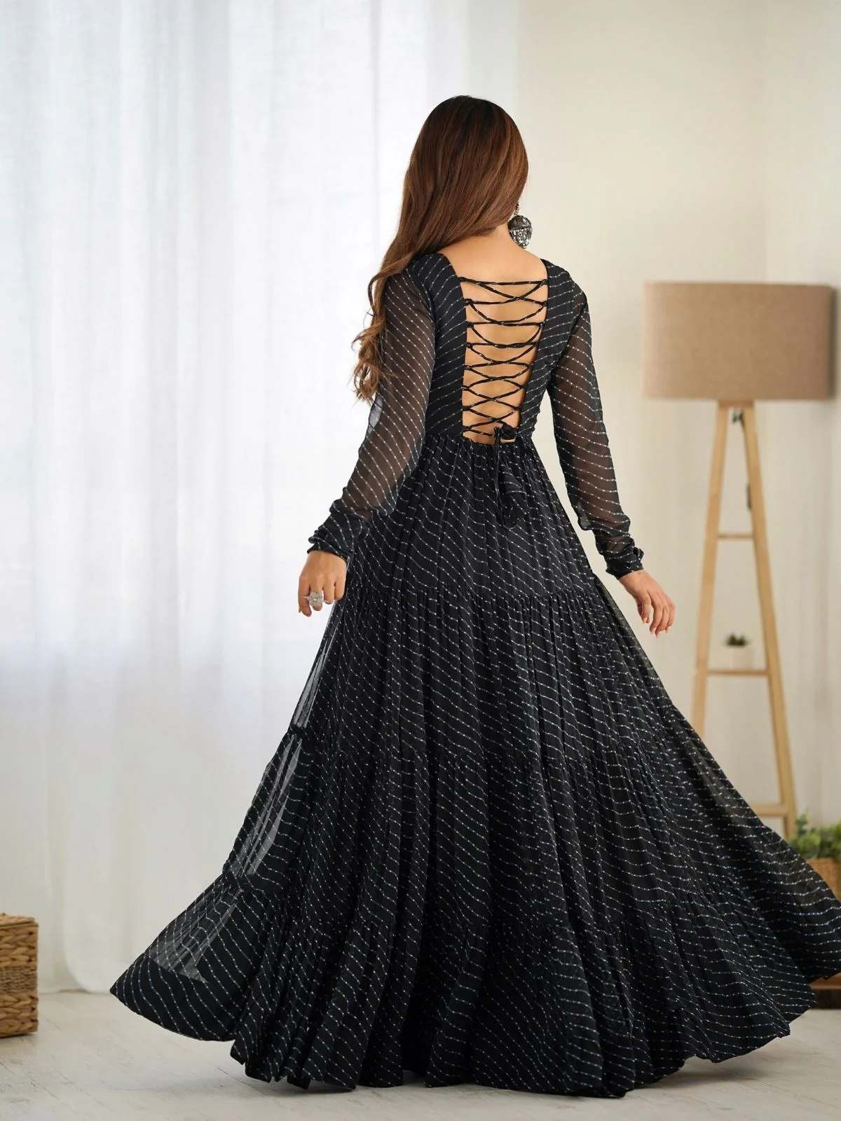 Odette Black Georgette Embroidered Stitched Gown For Women - Image 2