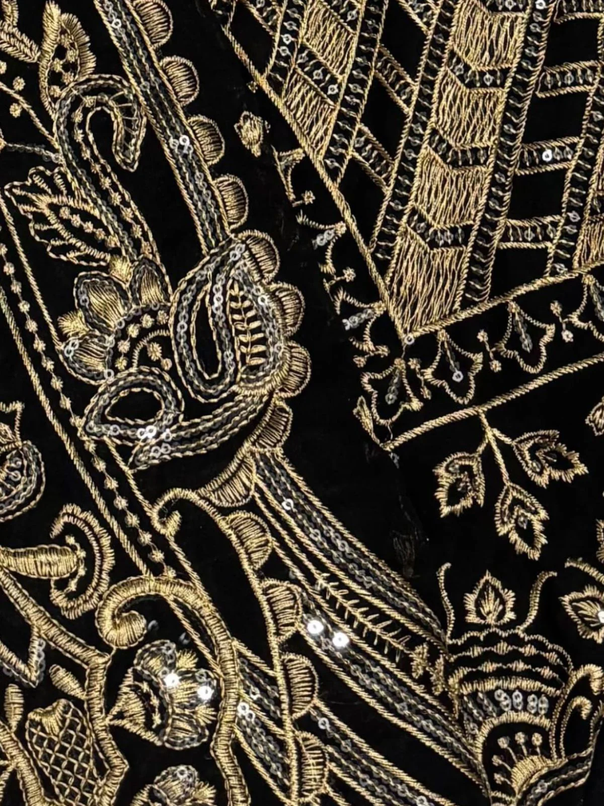 Odette Black Georgette Golden Embroidered Semi-Stitched Kurta Set For Women - Image 3