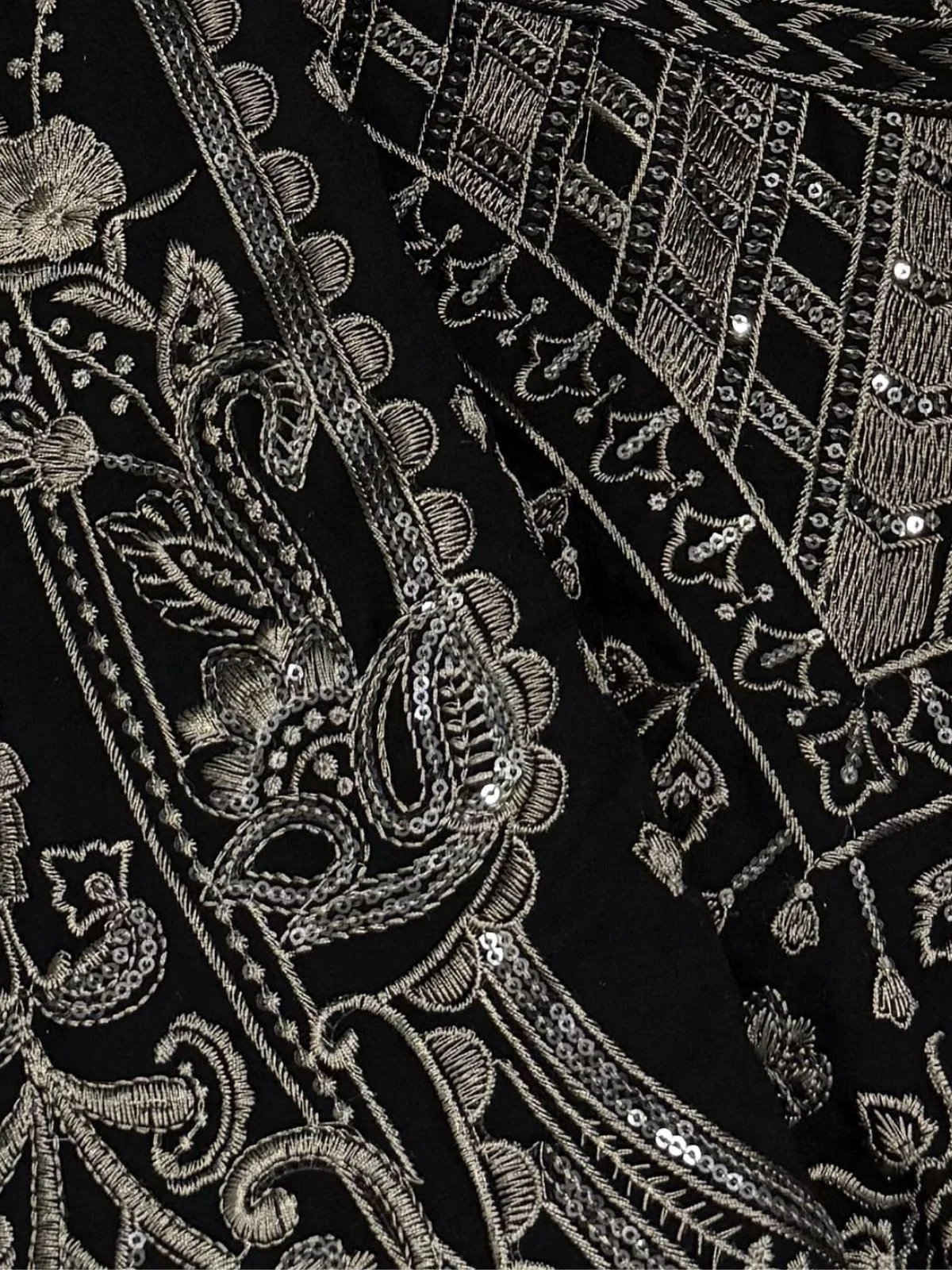 Odette Black Georgette Grey Embroidered Semi-Stitched Kurta Set For Women - Image 3