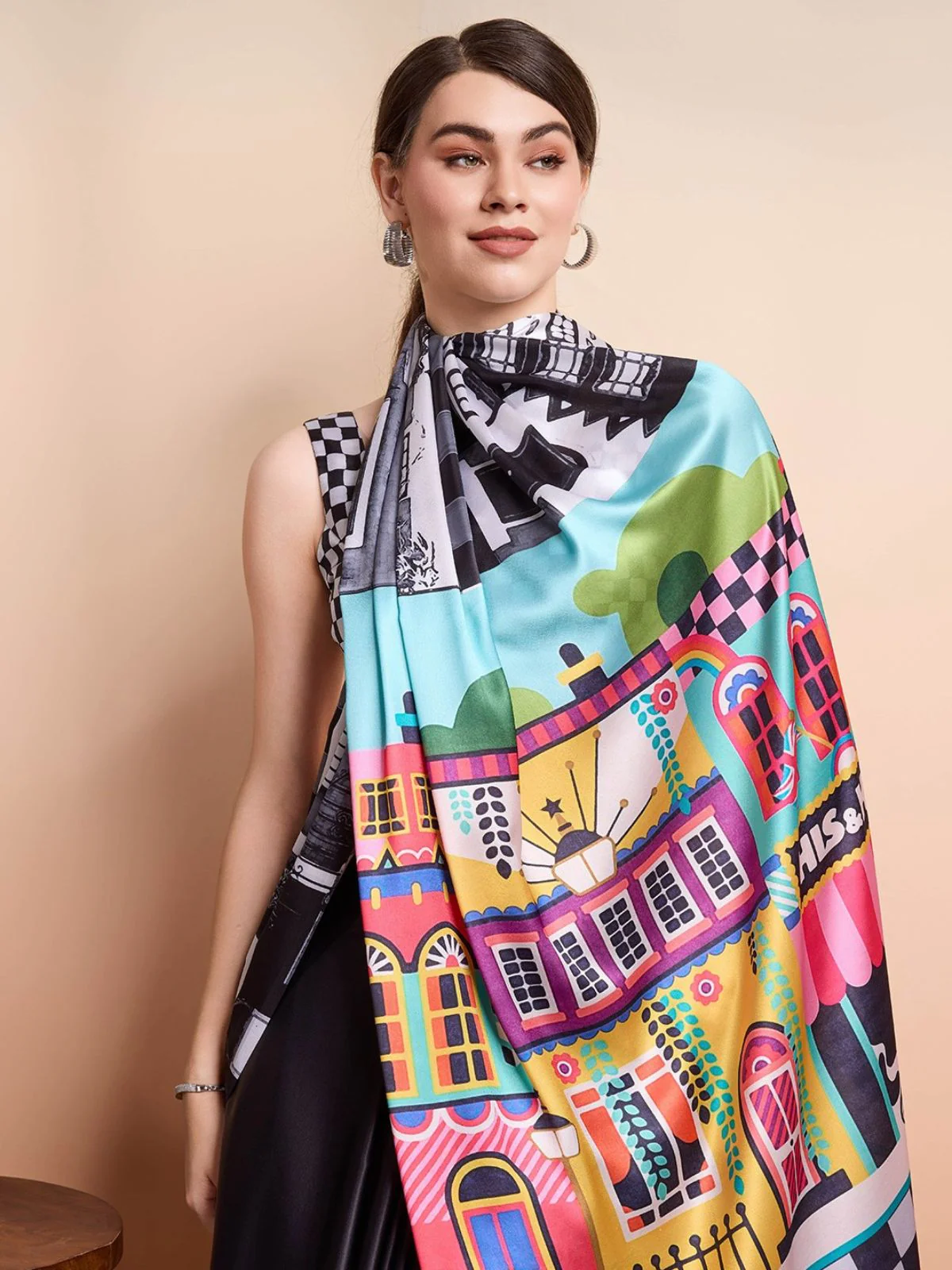 Odette Black Georgette Printed Saree For Women - Image 5