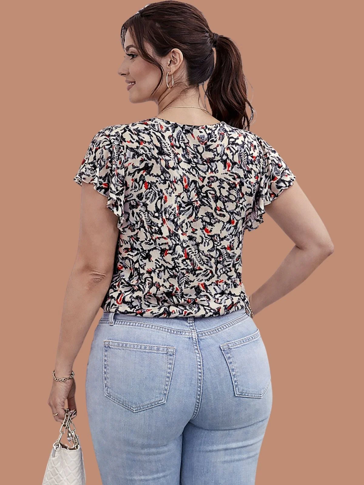 Odette Black Georgette Printed Top For Women - Image 3