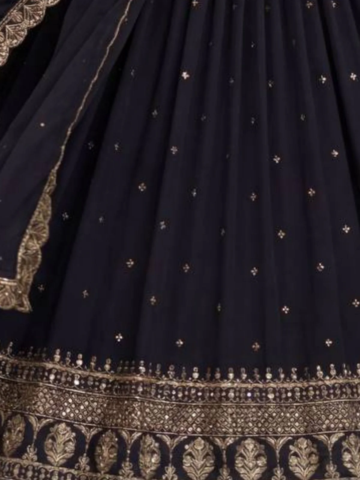 Odette Black Georgette Solid Stitched Kurta Set For Women - Image 5