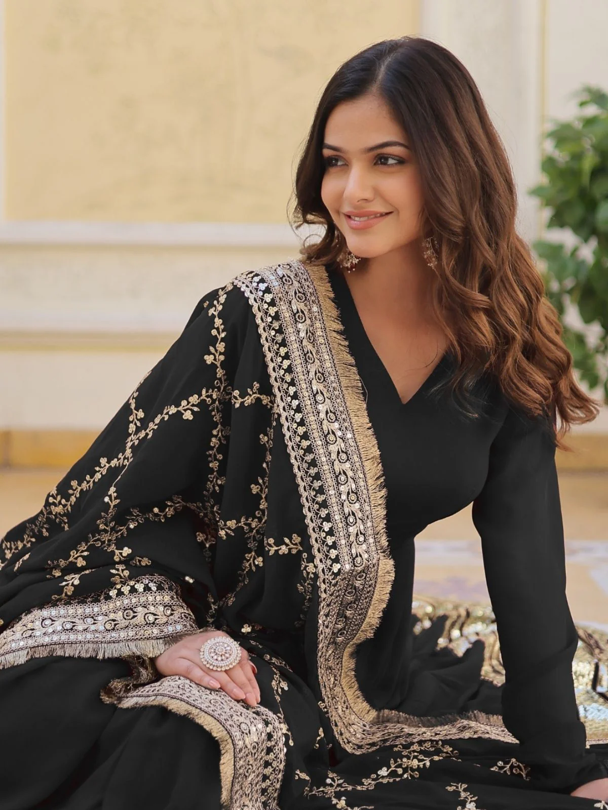 Odette Black Georgette Stitched Gown With Dupatta For Women - Image 5