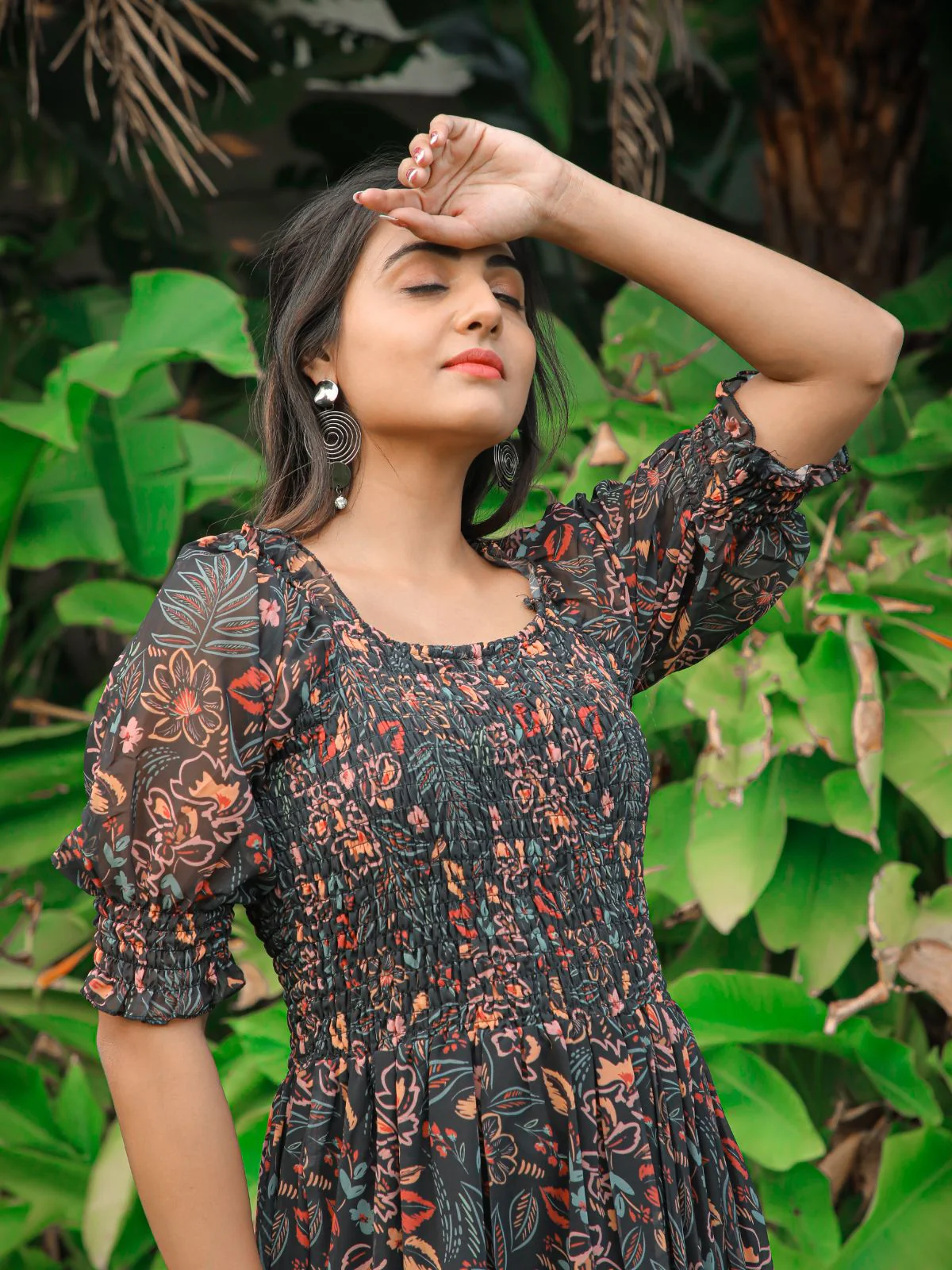 Odette Black Georgette Stitched Printed Indo Western Dress For Women - Image 6