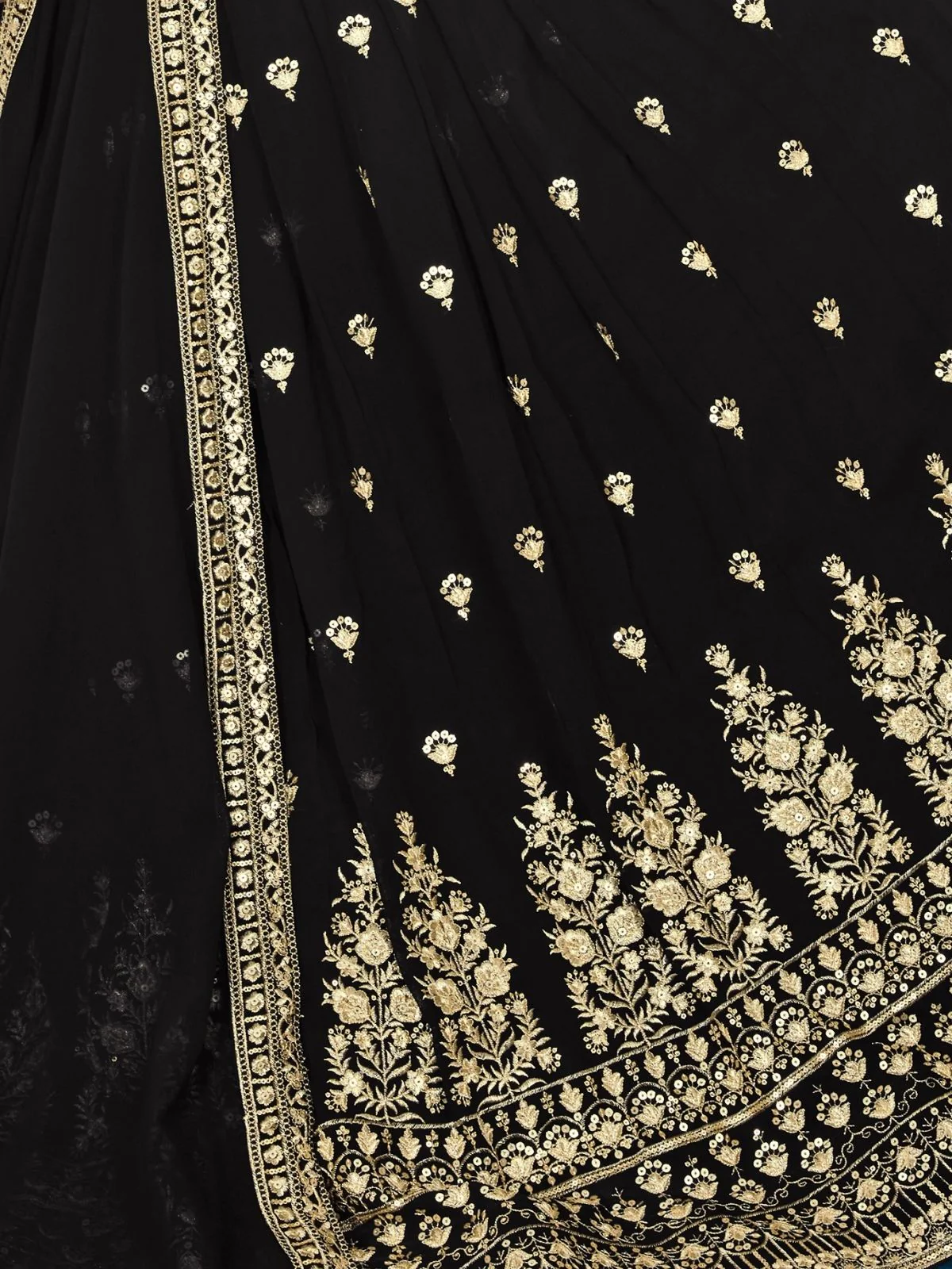 Odette Black Georgette Thread & Sequins Embroidered Semi-Stitched Lehenga For Women - Image 5