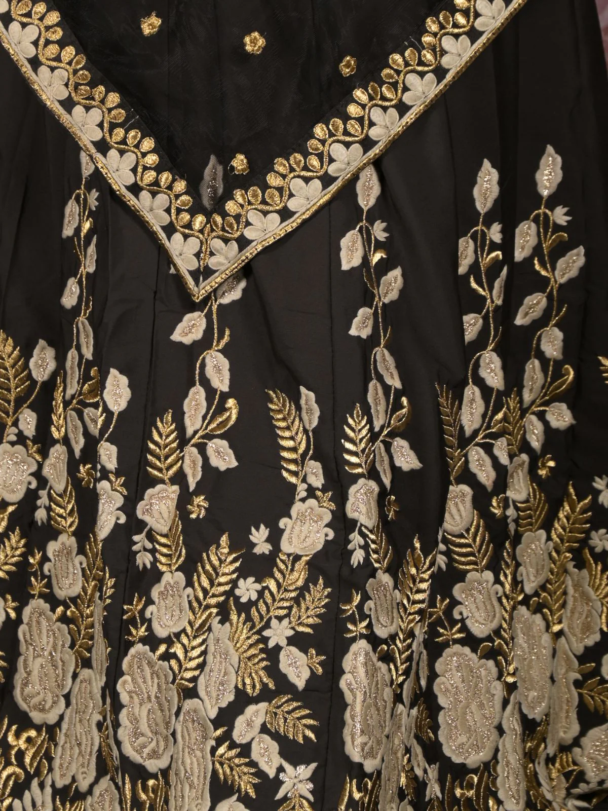 Odette Black Gold Thread Embroidered Semi-Stitched Polyester Lehenga with Unstitched Blouse for Women - Image 5