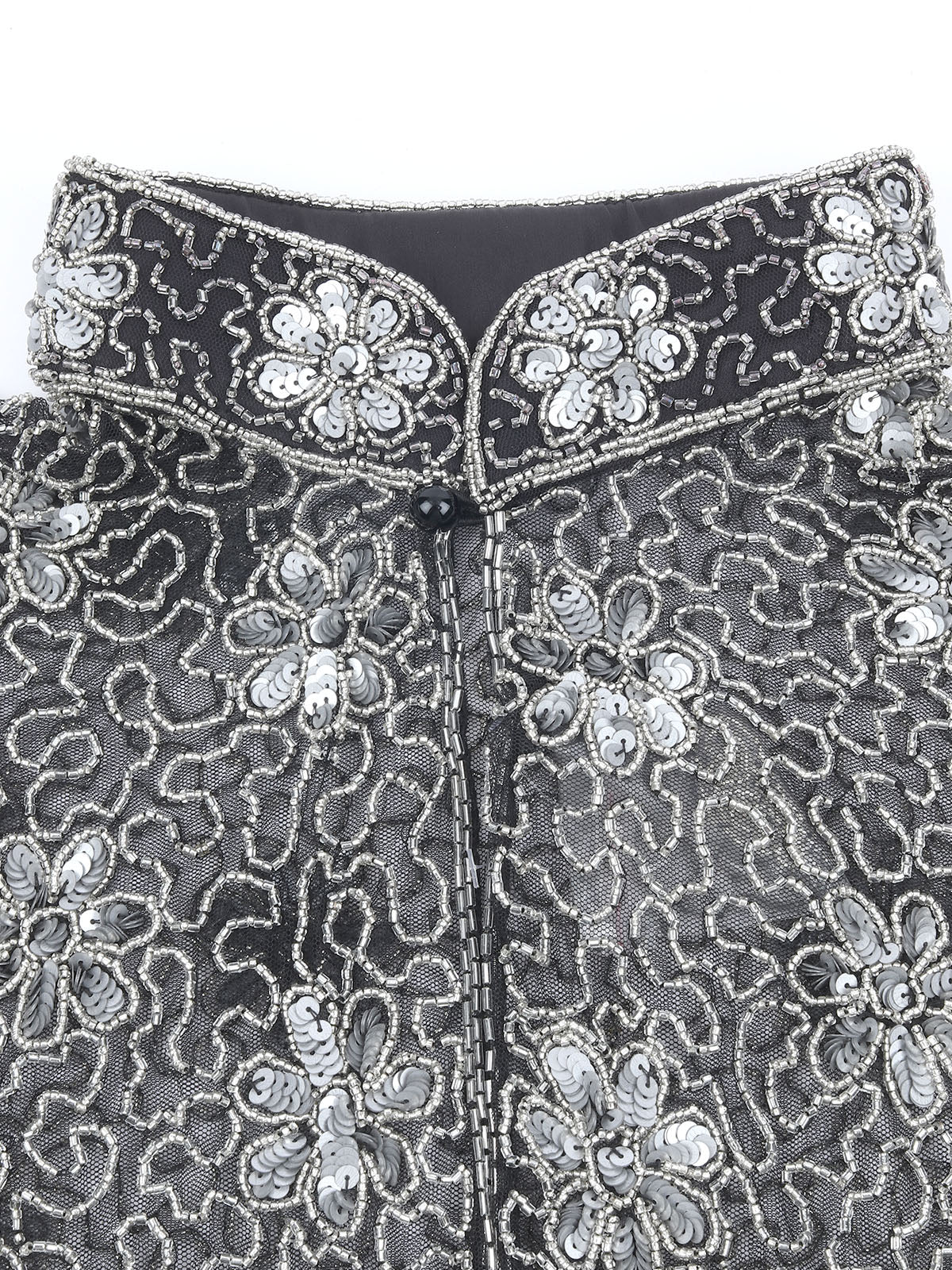 Odette Black & Grey Net Embellished Cape For Women - Image 5