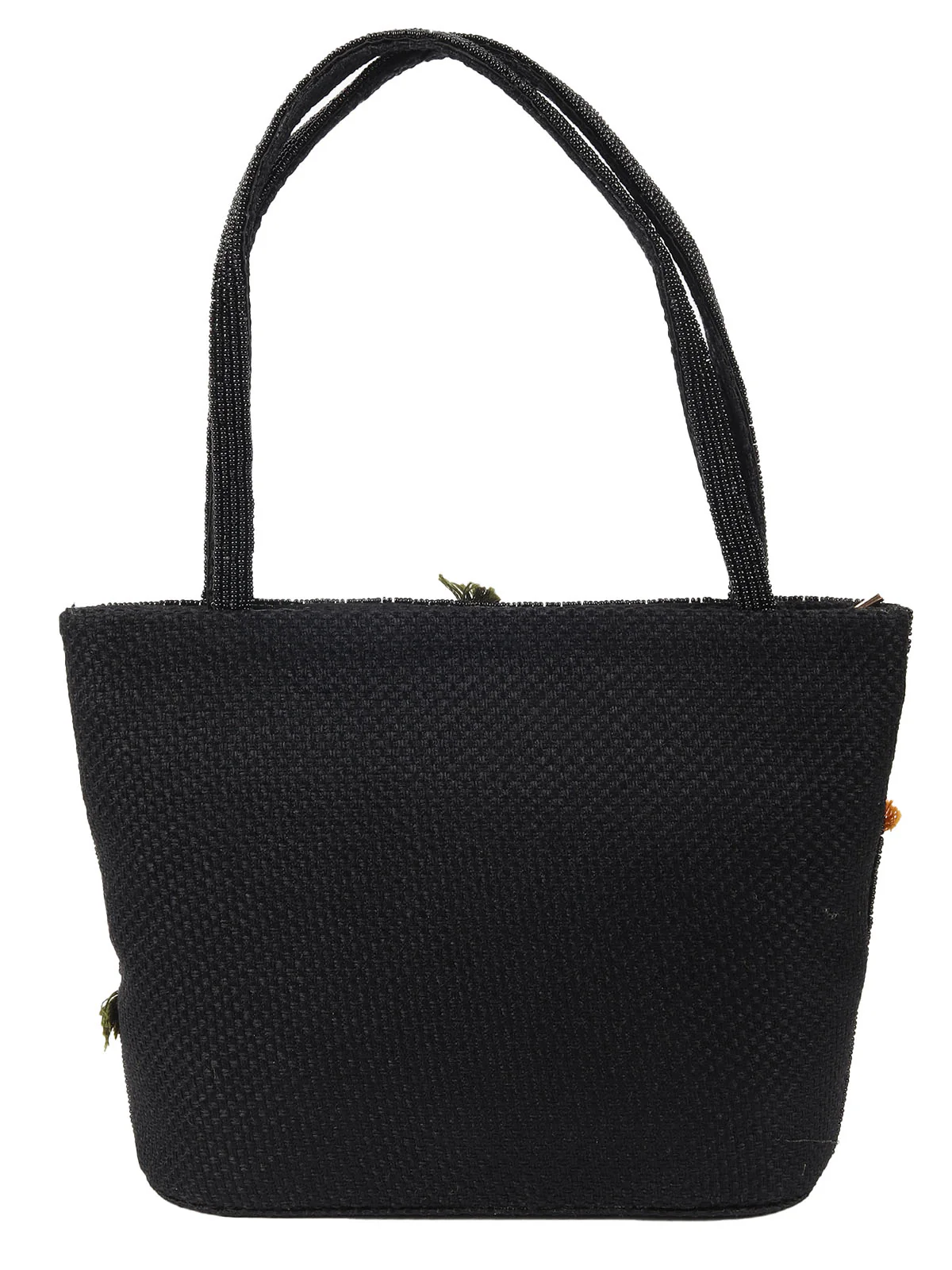 Odette Black Jute Comprehensive With Beads, Threads Hand Bag For Women - Image 5