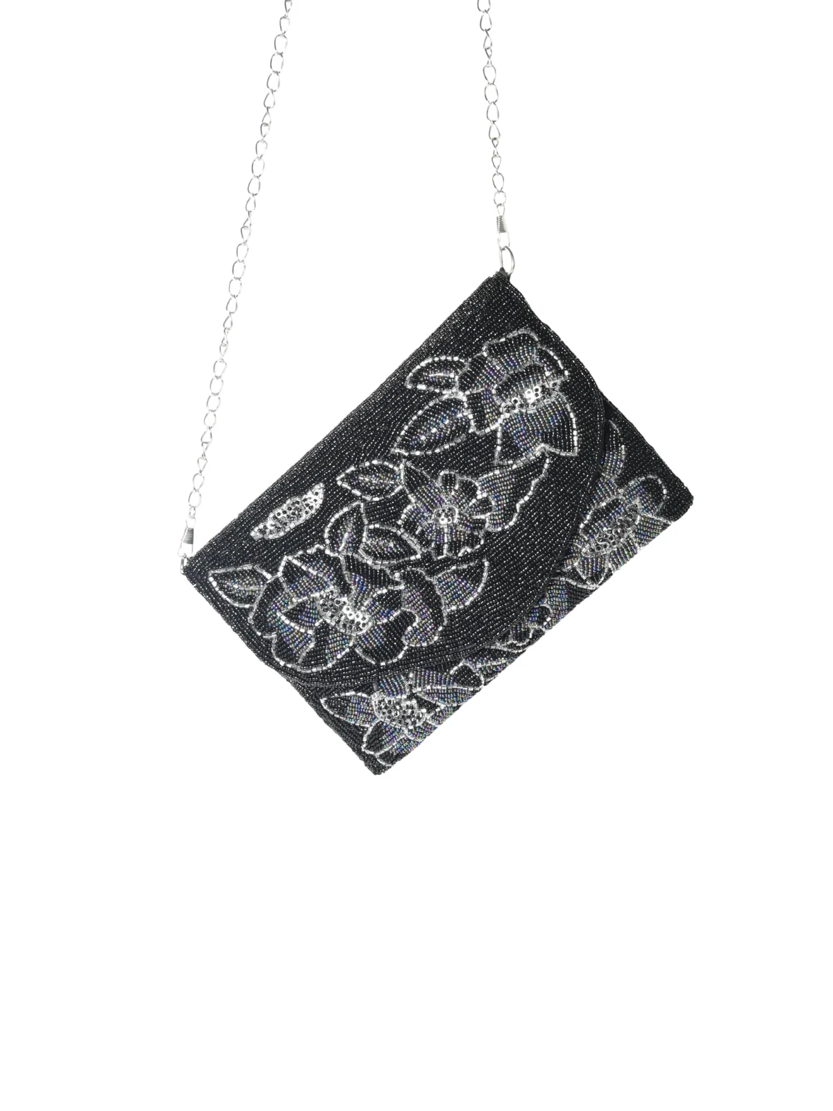 Odette Black Jute Embellished Clutch For Women - Image 6