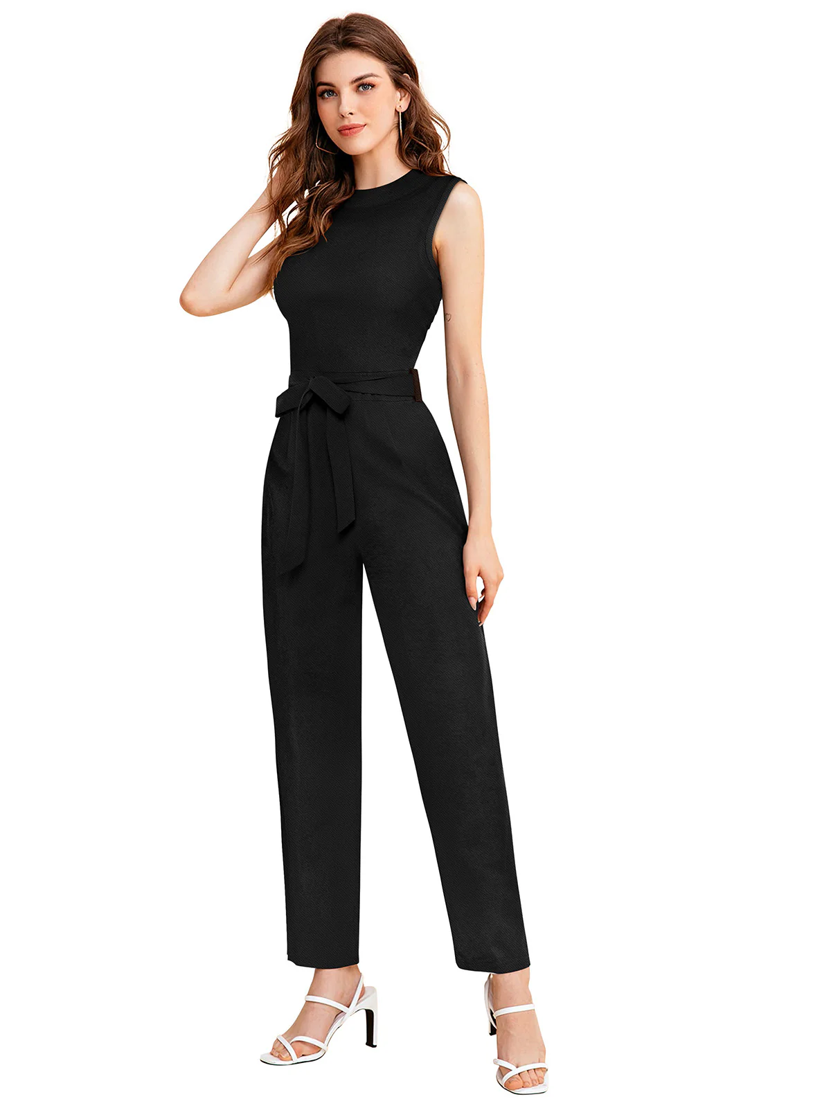 Odette Black Knit Fabric Jumpsuit For Women - Image 3