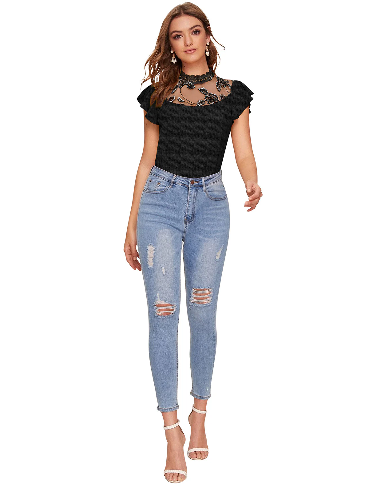 Odette Black Knit Fabric Top For Women - Image 5