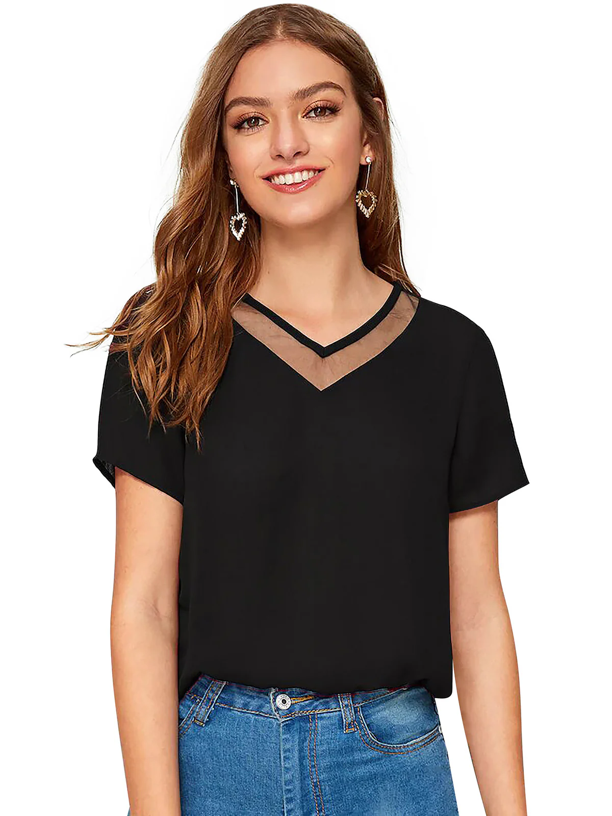 Odette Black Knit Fabric Top For Women - Image 2