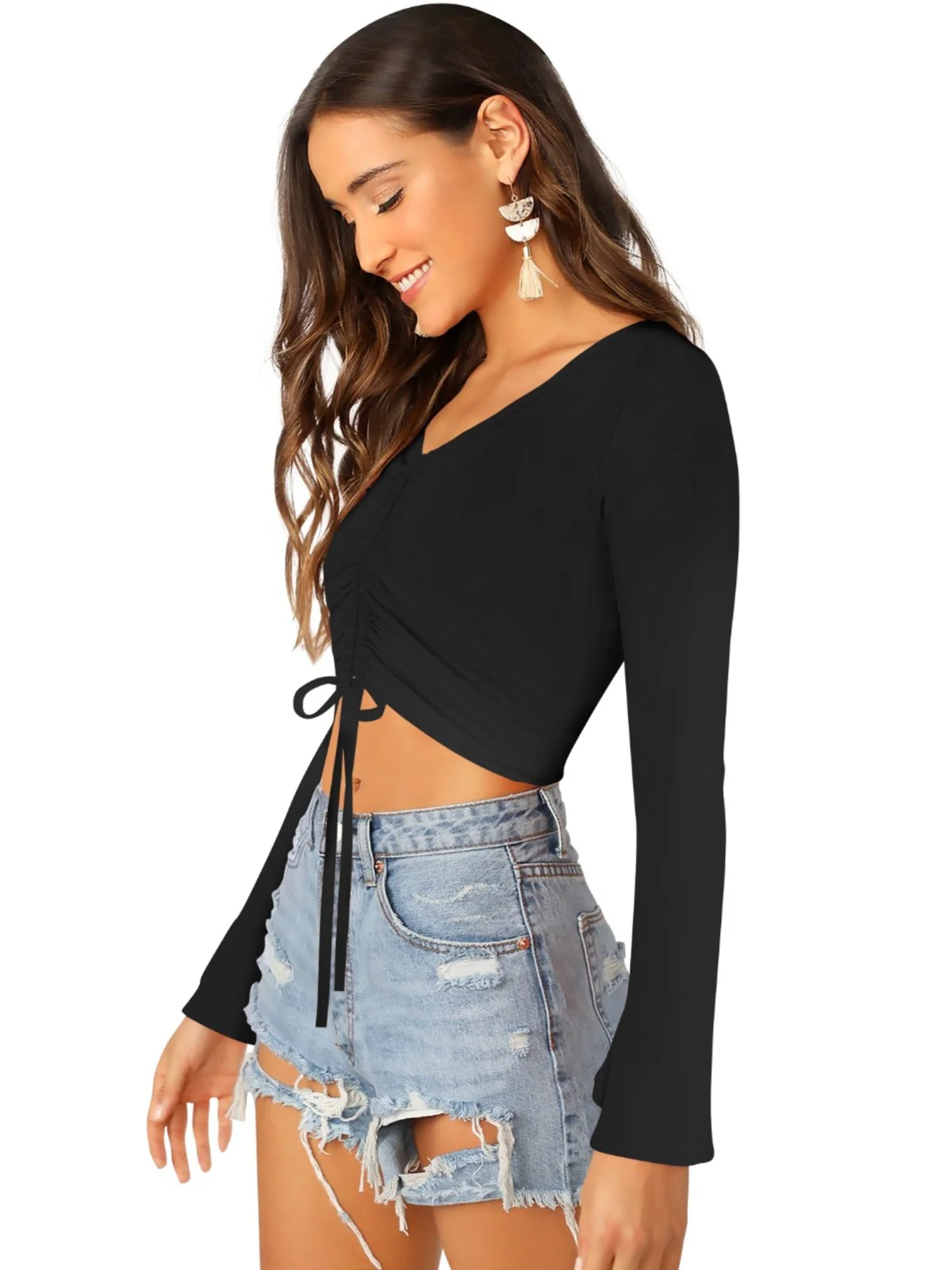 Odette Black Knit Fabric Top For Women - Image 3