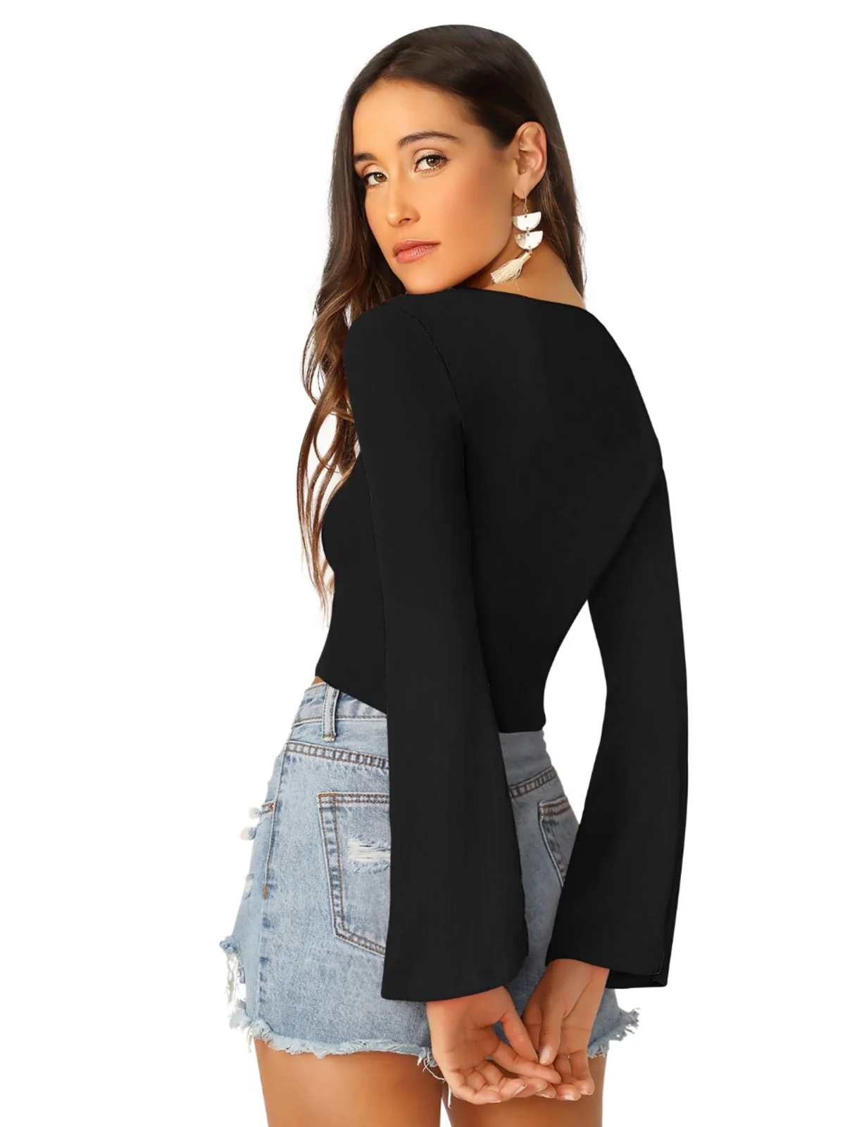 Odette Black Knit Fabric Top For Women - Image 5