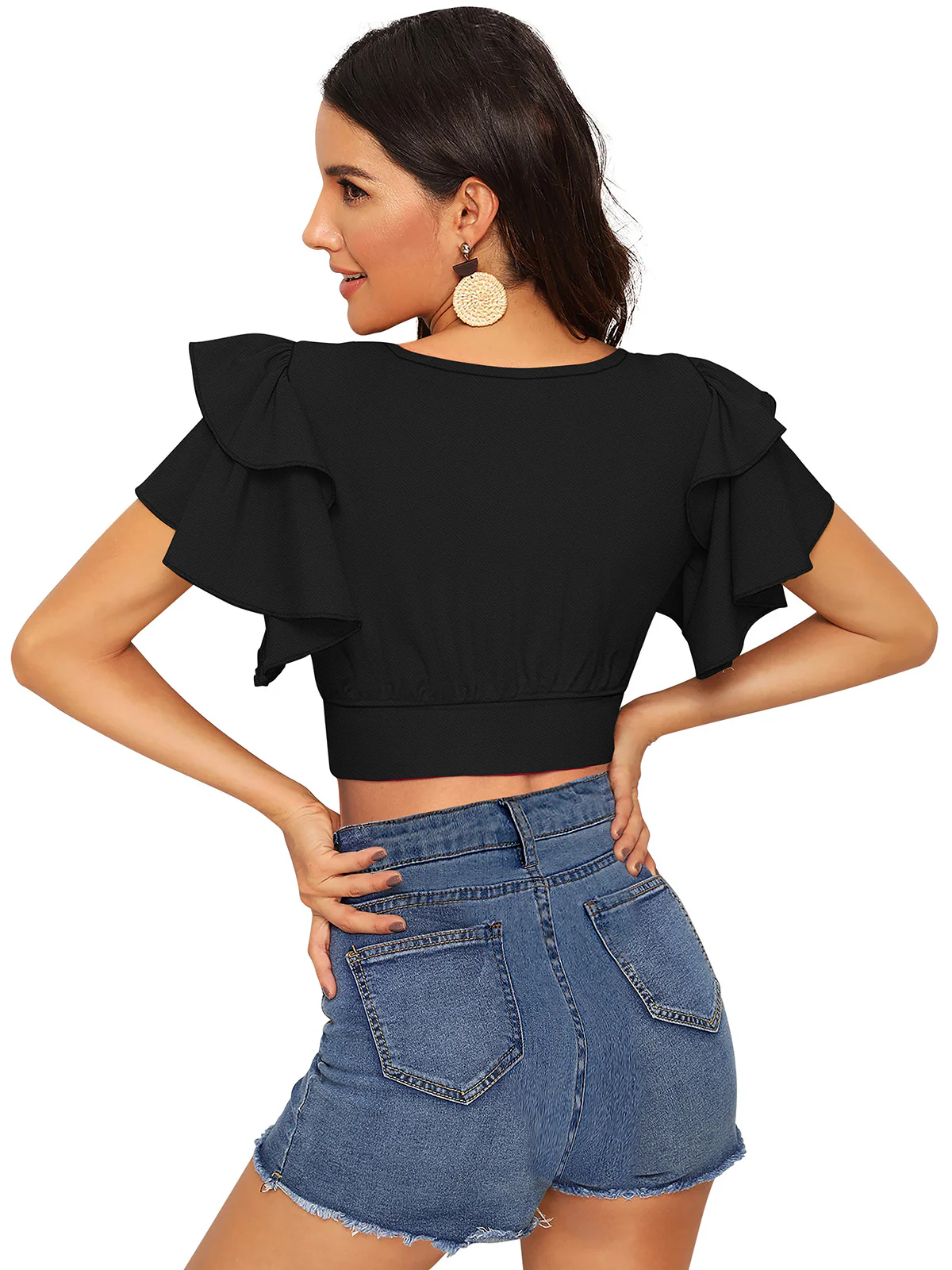 Odette Black Knit Fabric Top For Women - Image 4