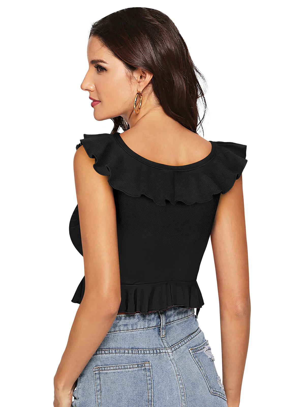 Odette Black Knit Fabric Top For Women - Image 4