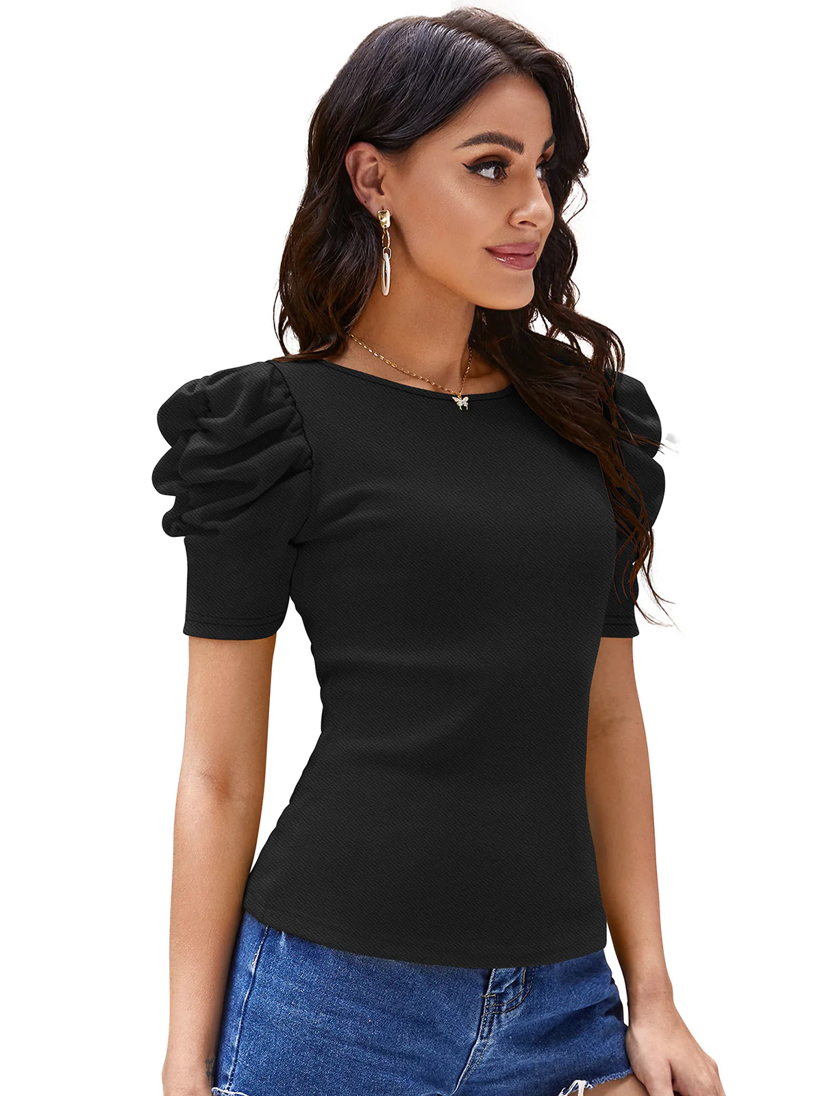 Odette Black Knit Fabric Top For Women - Image 2
