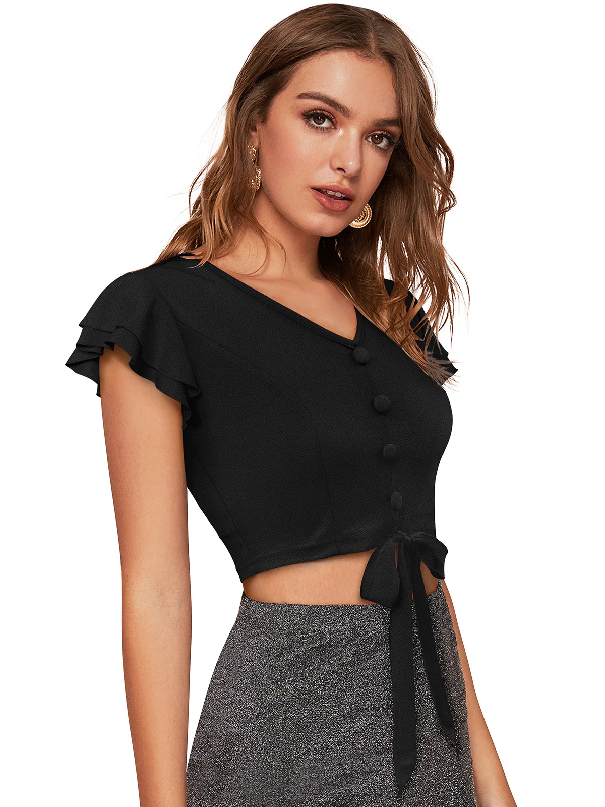 Odette Black Knit Fabric Top For Women - Image 2