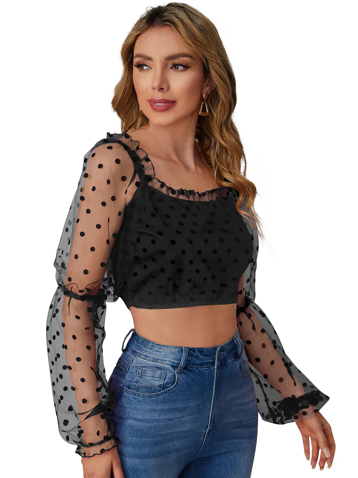 Odette Black Knit Fabric Top For Women - Image 2