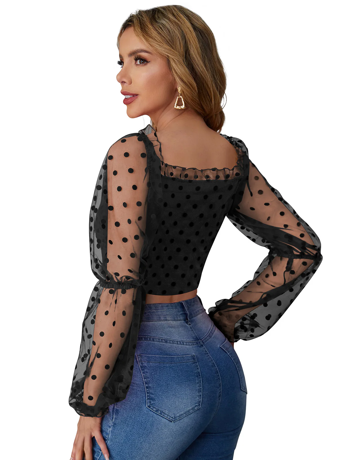 Odette Black Knit Fabric Top For Women - Image 4