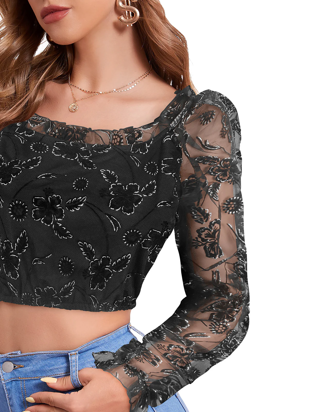 Odette Black Knit Fabric Top For Women - Image 3