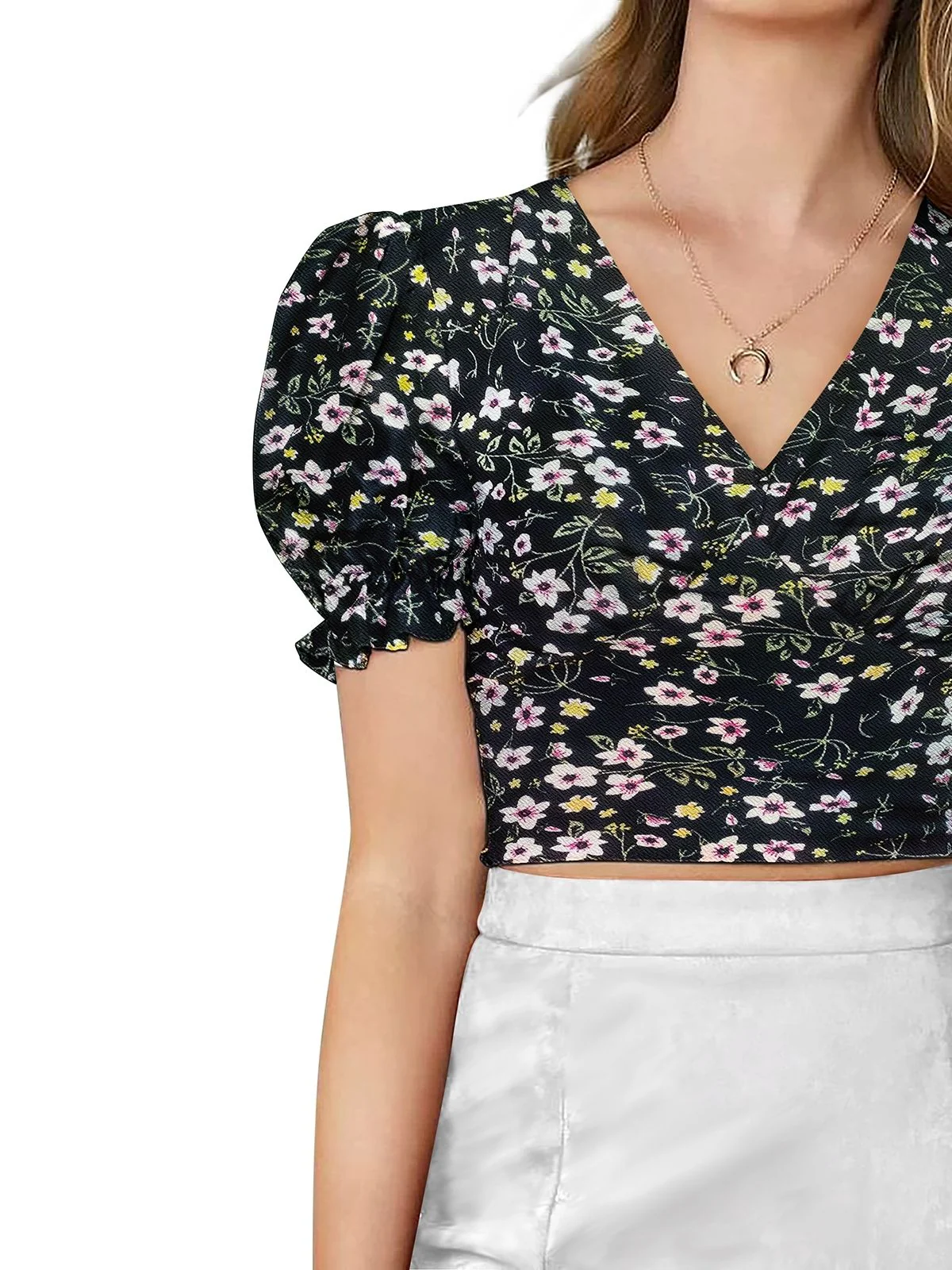 Odette Black Knit Printed Top For Women - Image 5