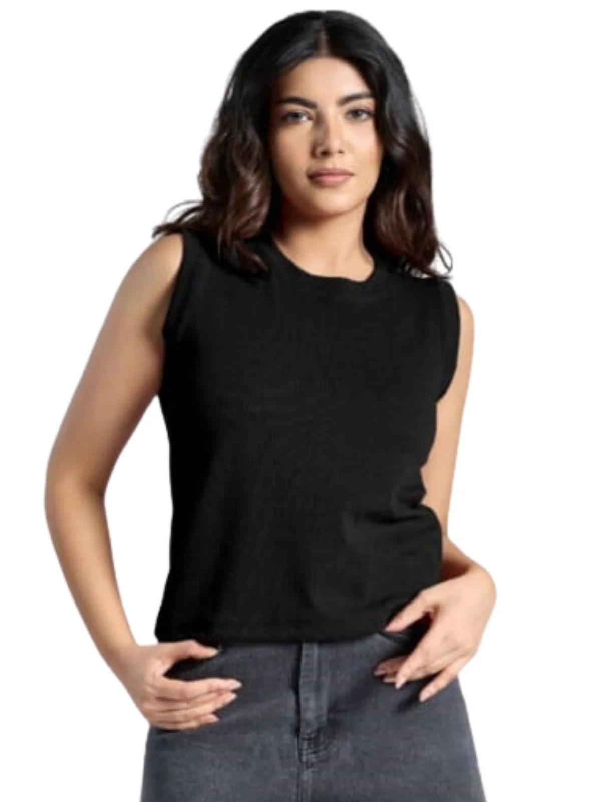 Odette Black Knited Solid Top For Women - Image 2