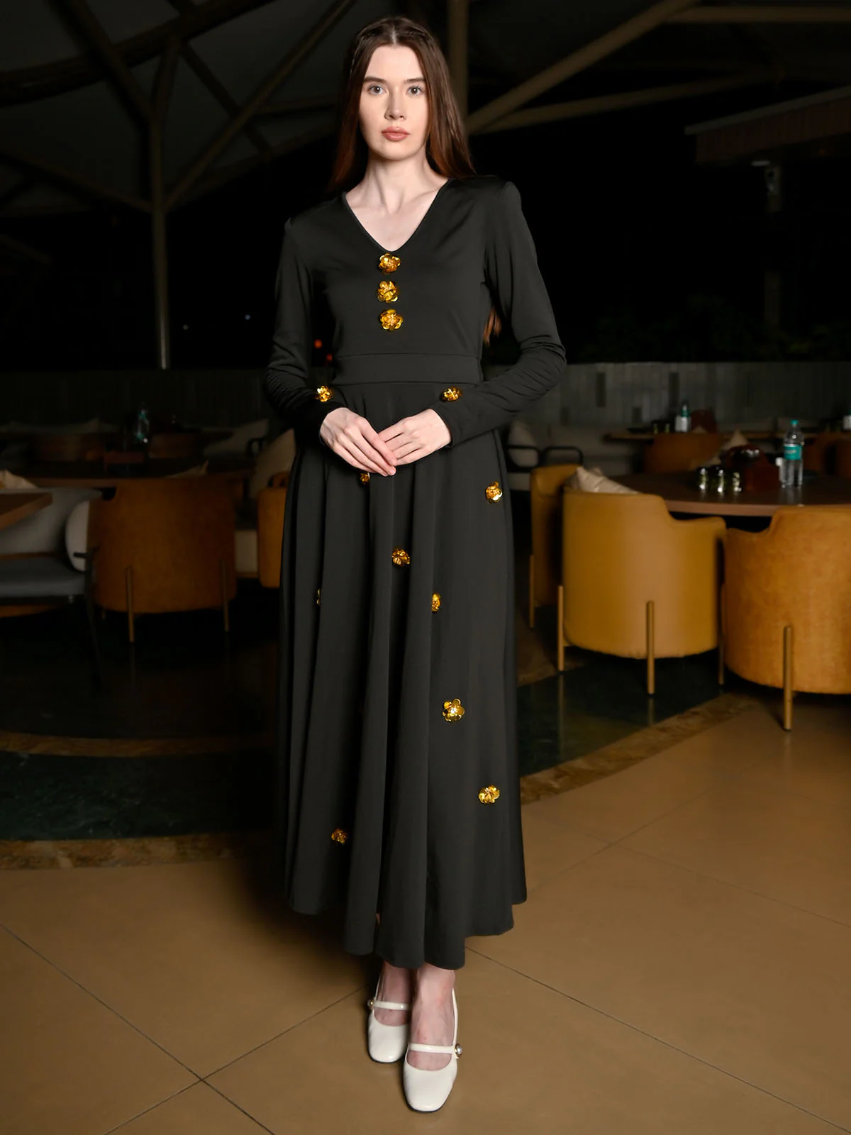 Odette Black Lycra Embellished Dress For Women - Image 2