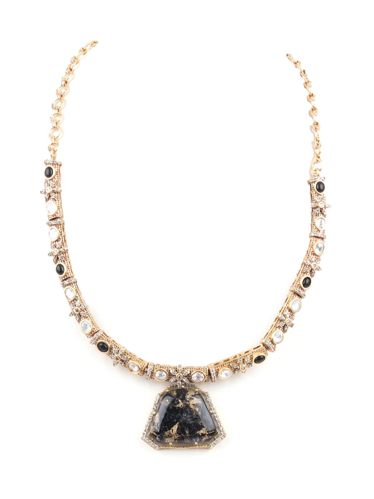 Odette Black Mixed Metal Embellished Neck Piece Set For Women - Image 4