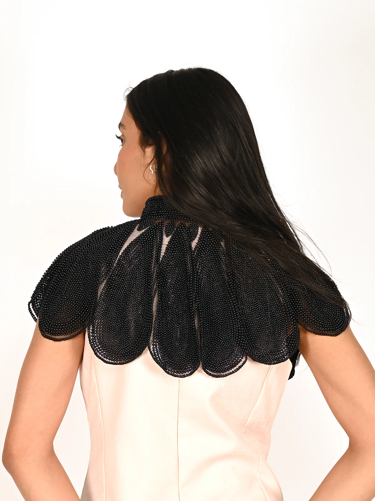 Odette Black Net All Beads Embroidered Cape For Women - Image 3