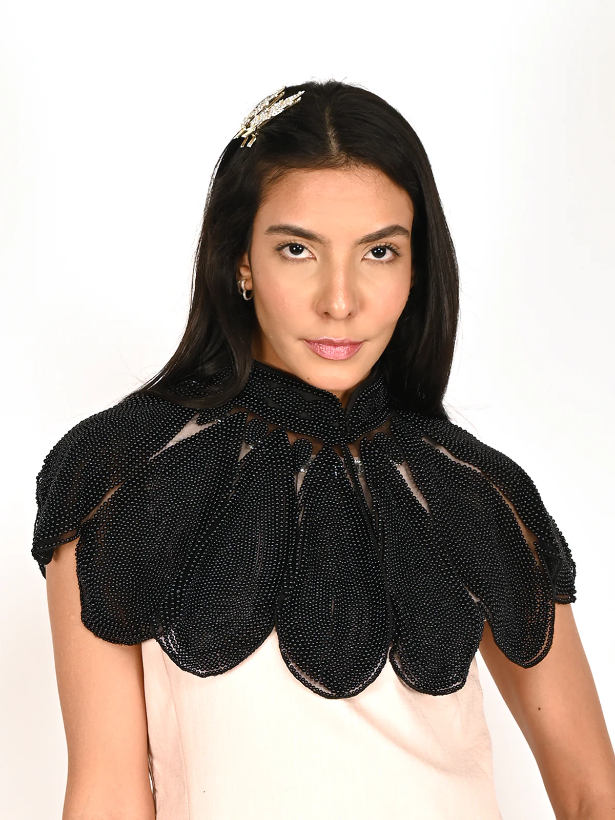 Odette Black Net All Beads Embroidered Cape For Women - Image 5