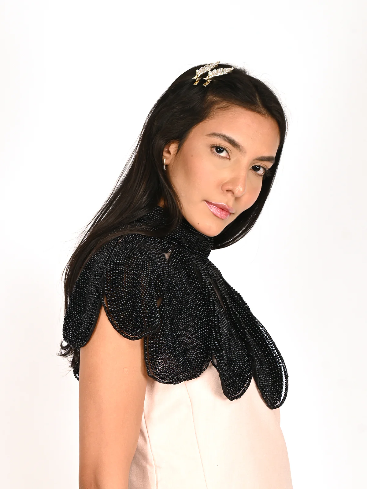 Odette Black Net All Beads Embroidered Cape For Women - Image 6