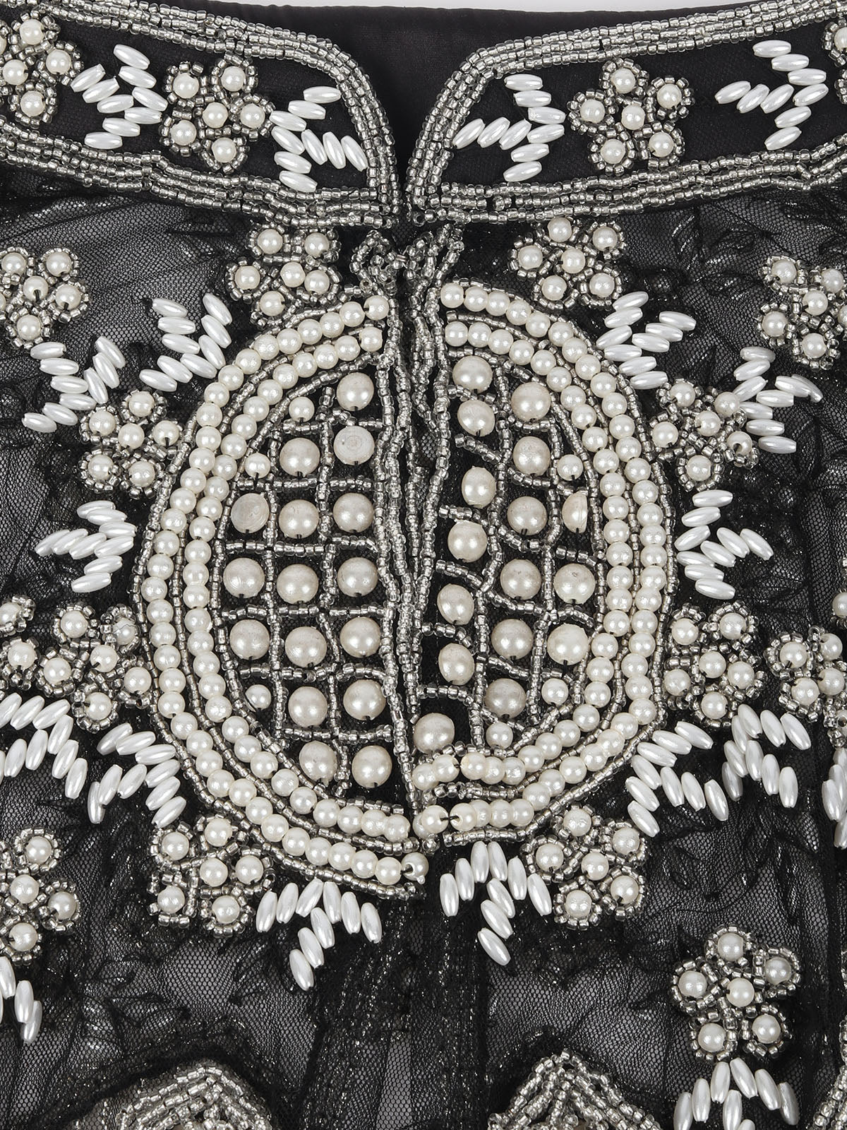 Odette Black Net Beads Embellished Tasseled Cape For Women - Image 5