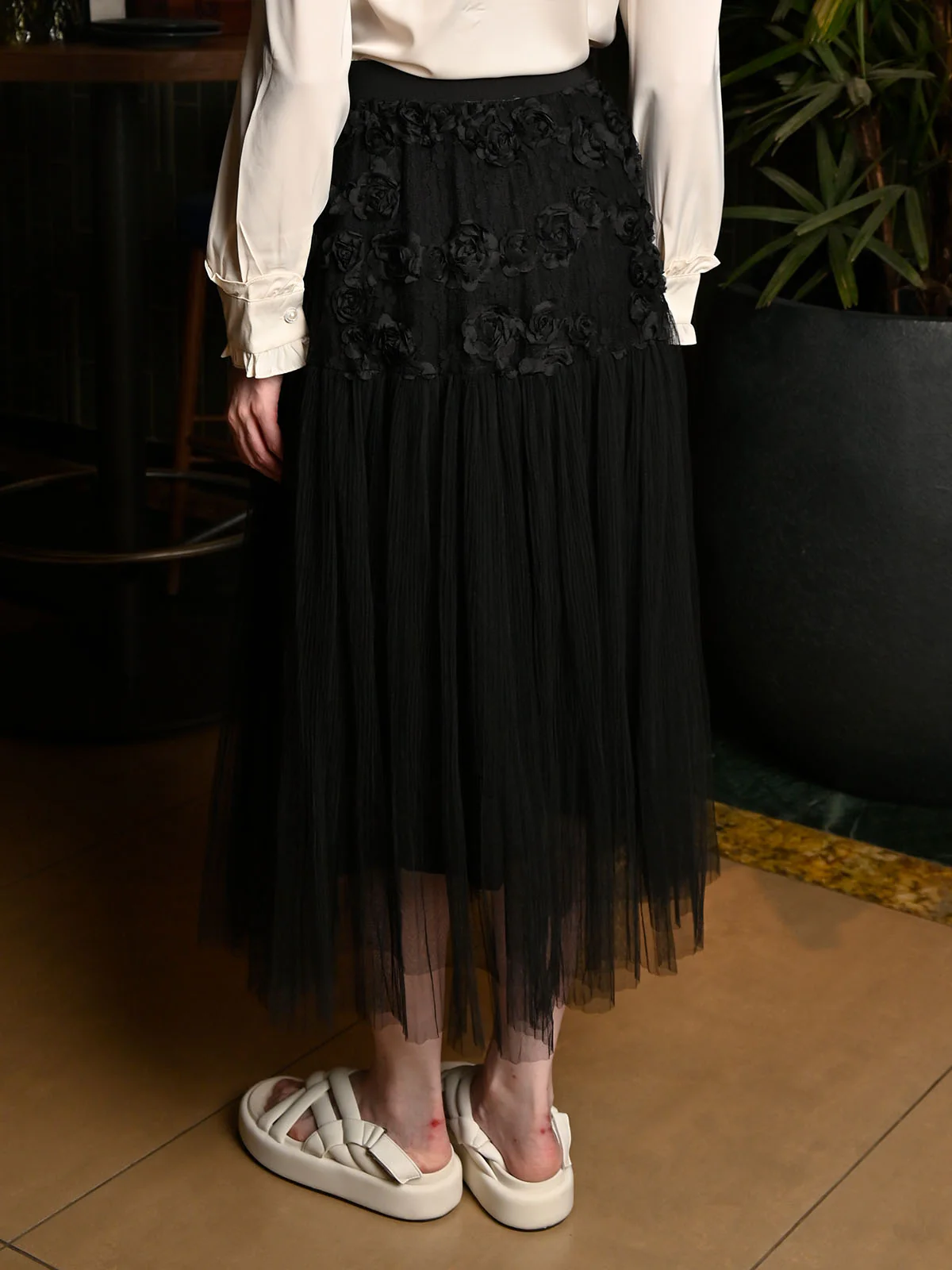 Odette Black Net Solid Skirt For Women - Image 4