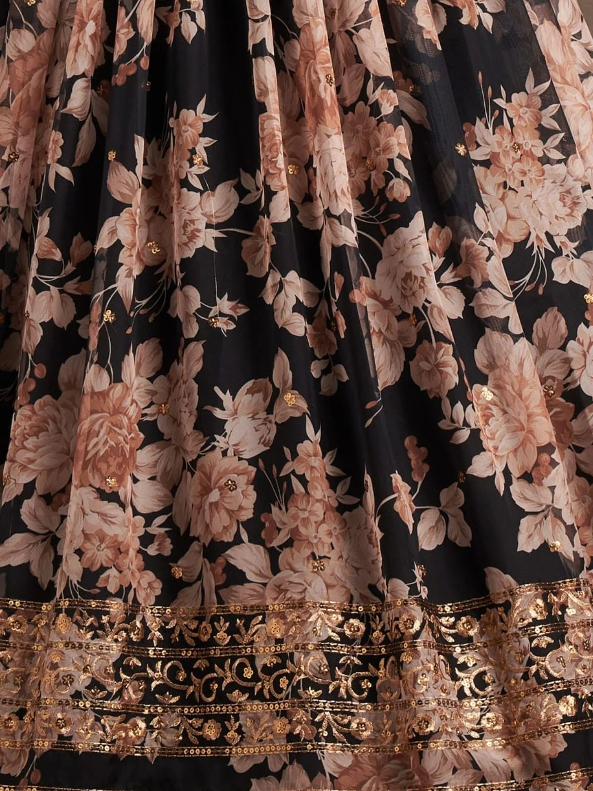 Odette Black Organza Printed Semi Stitched Lehenga With Unstitched Blouse For Women - Image 6