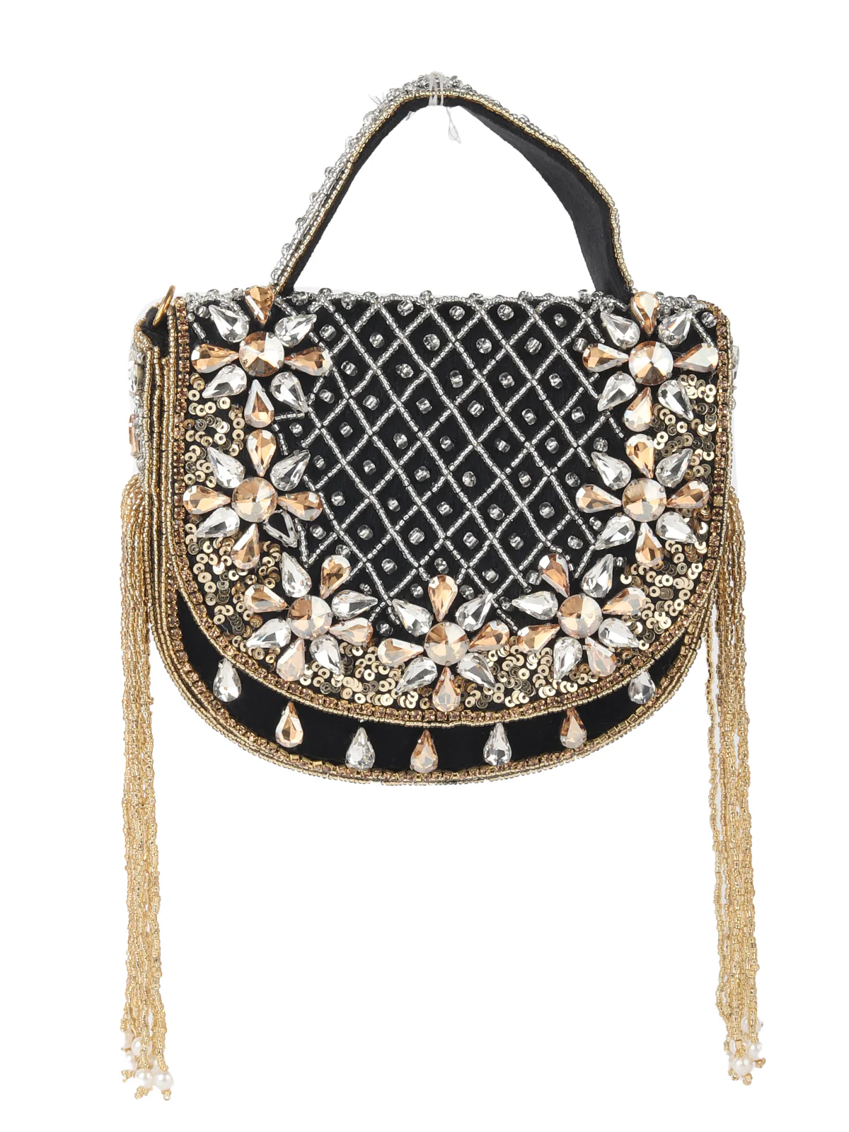 Odette Black Ornate Bridal Clutch For Women - Image 3