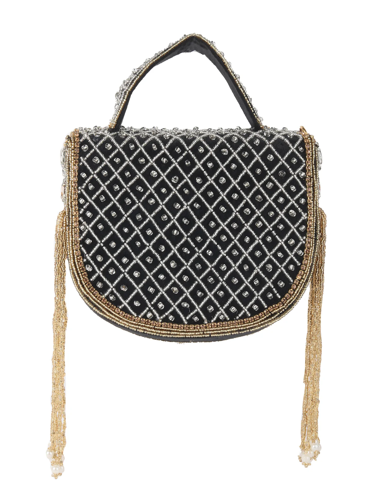 Odette Black Ornate Bridal Clutch For Women - Image 5