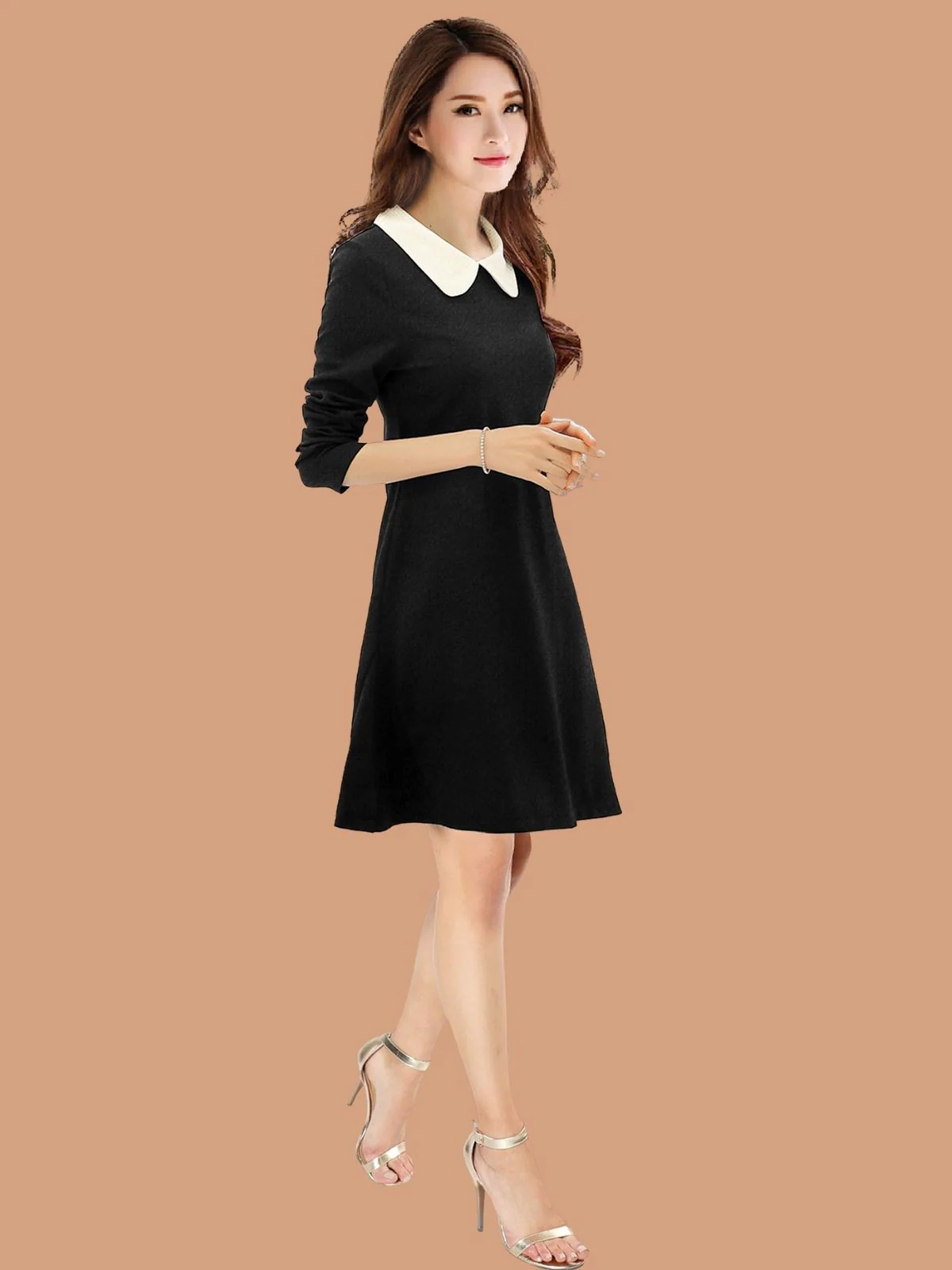 Odette Black Polyester Blend Solid Dress For Women - Image 2