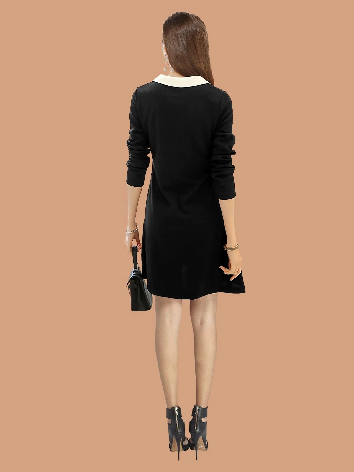Odette Black Polyester Blend Solid Dress For Women - Image 3