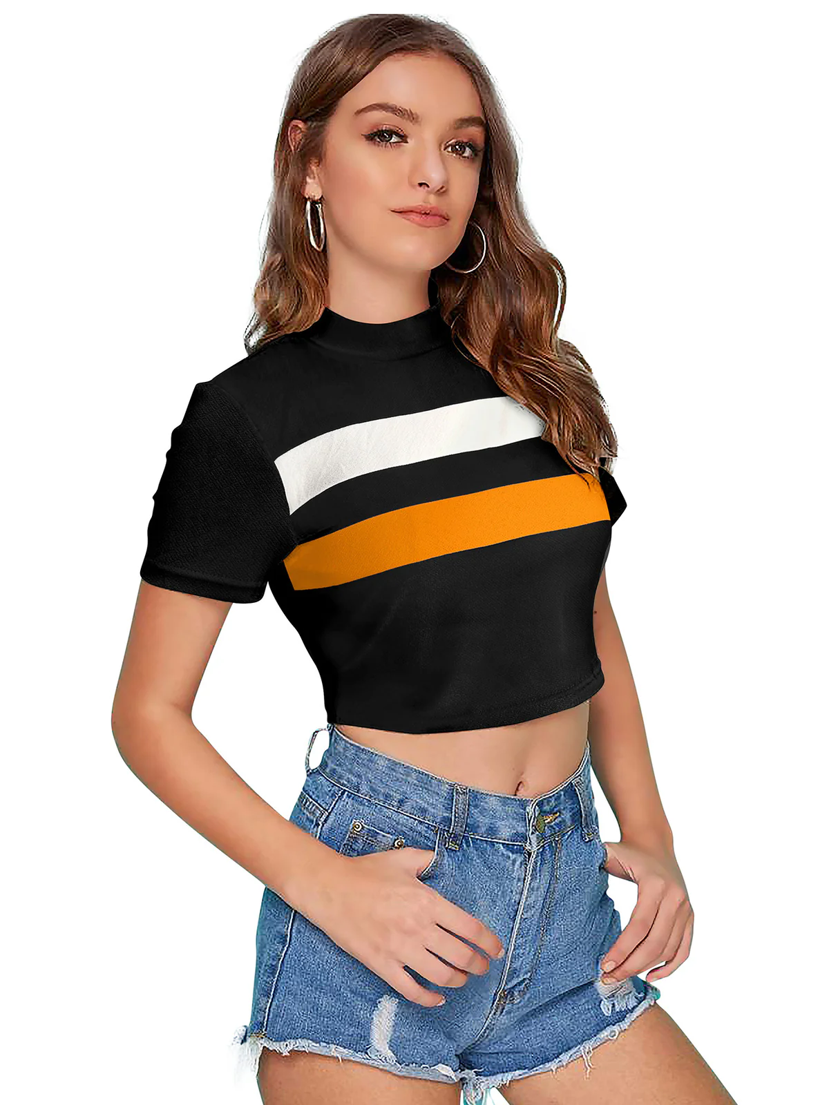 Odette Black Polyester Color Block Top For Women - Image 2