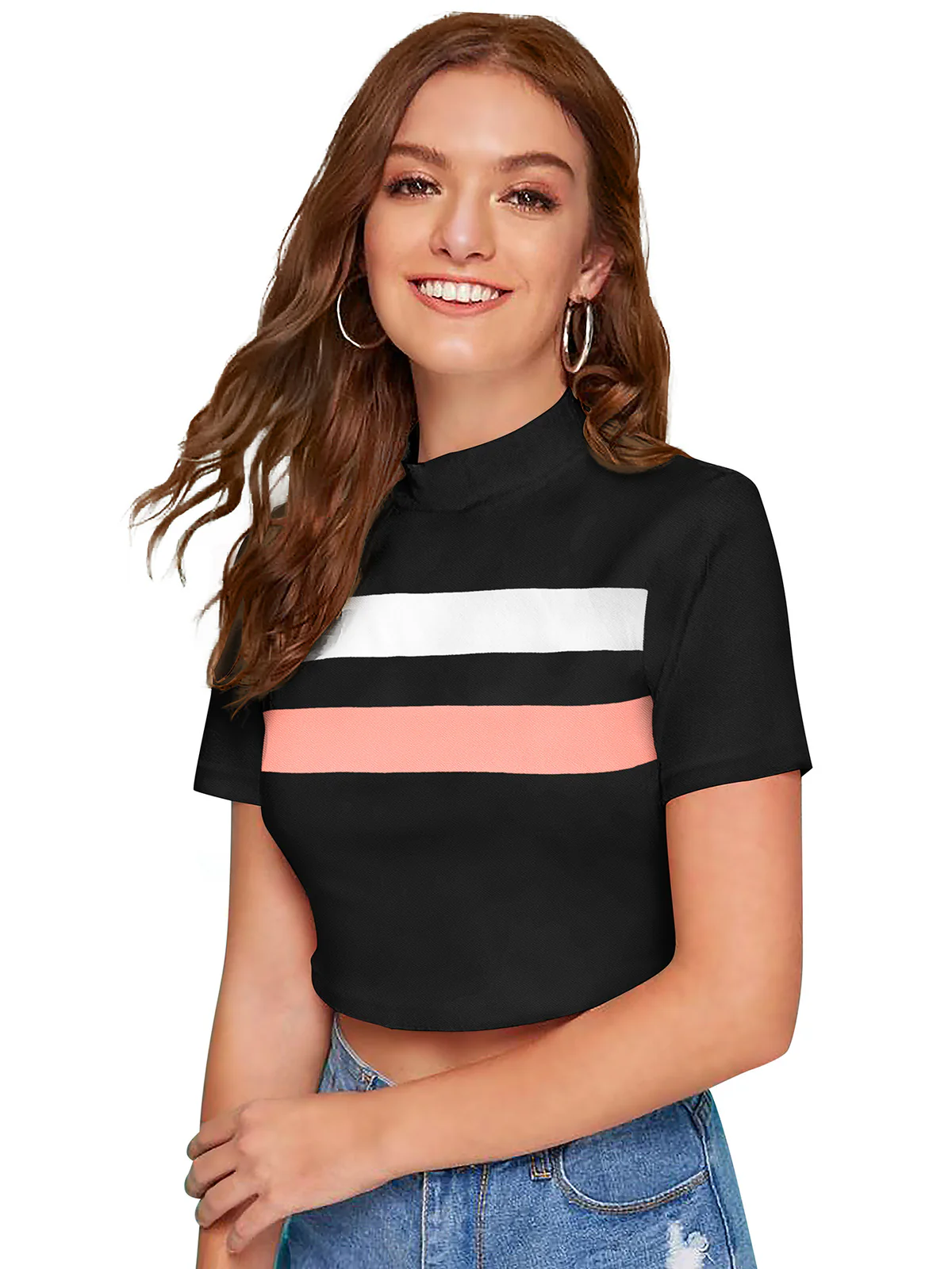 Odette Black Polyester Color Block Top For Women - Image 3