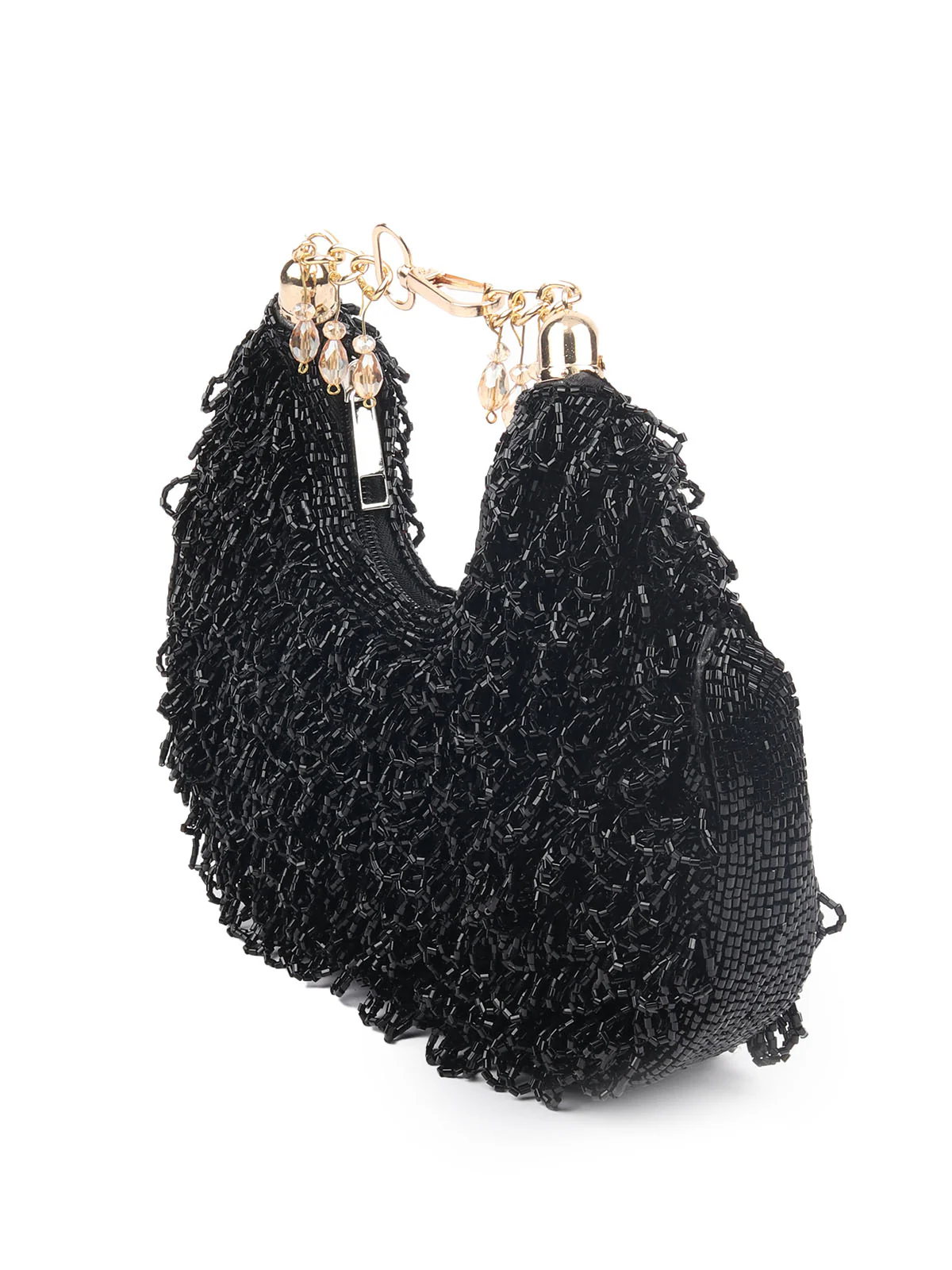Odette Black Polyester Embellished With Cutdana Work Hand Bag For Women - Image 4
