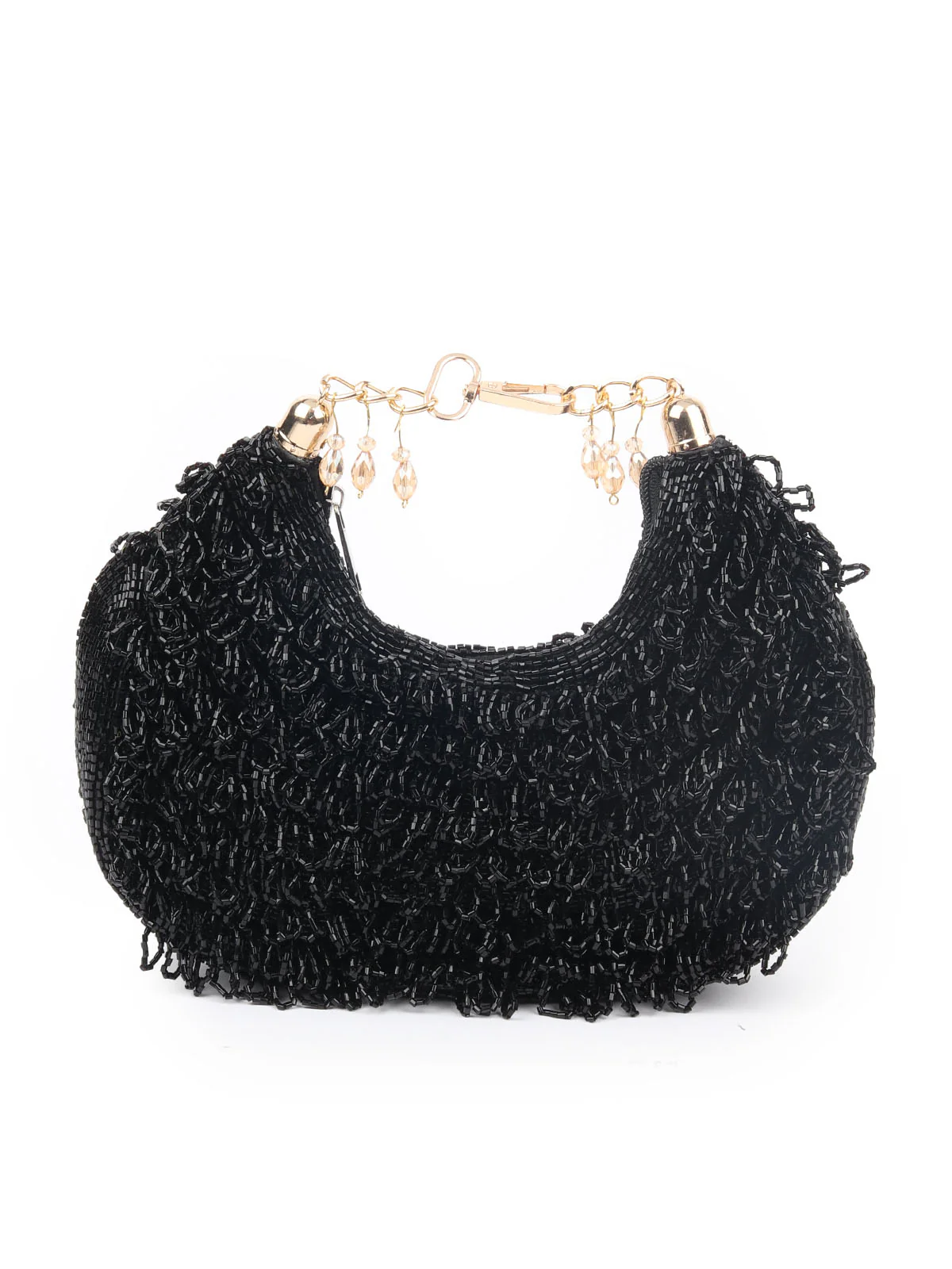 Odette Black Polyester Embellished With Cutdana Work Hand Bag For Women - Image 5