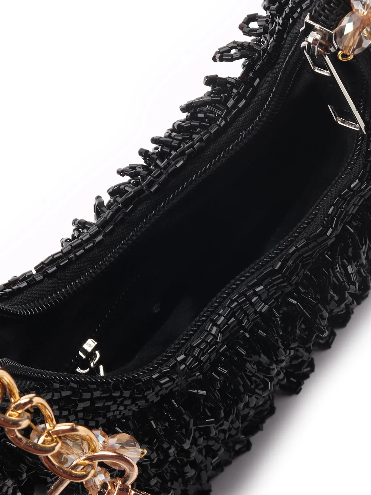 Odette Black Polyester Embellished With Cutdana Work Hand Bag For Women - Image 6