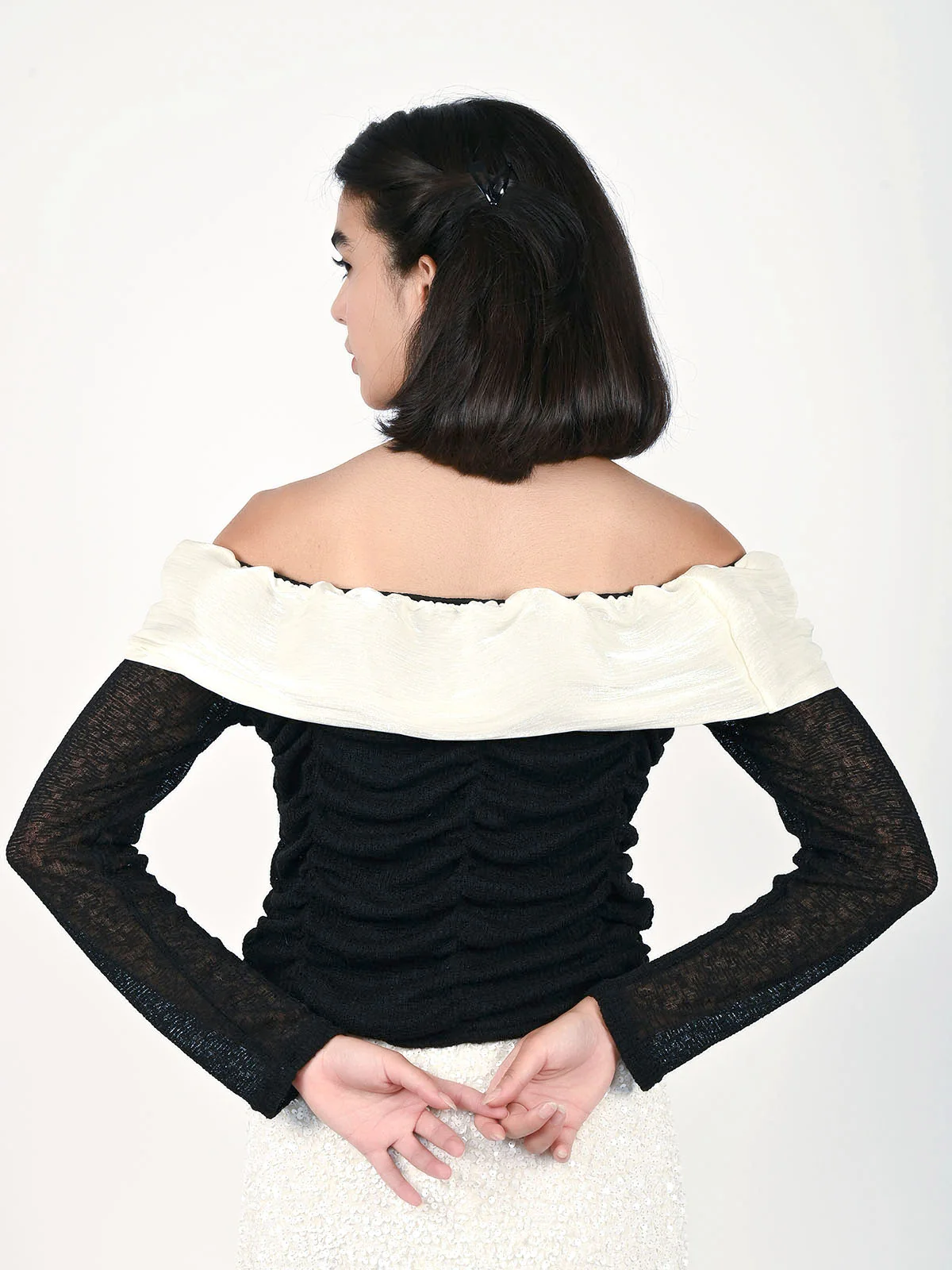 Odette Black Polyester Gathered Top For Women - Image 4
