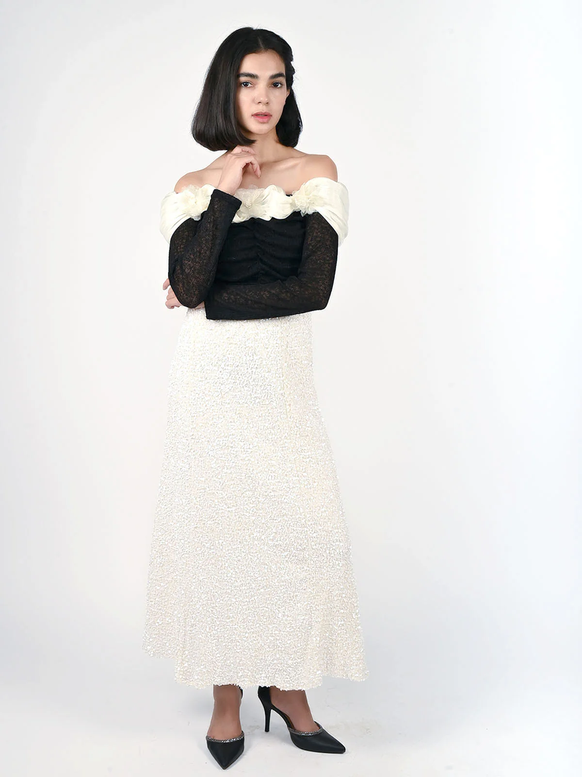 Odette Black Polyester Gathered Top For Women - Image 5
