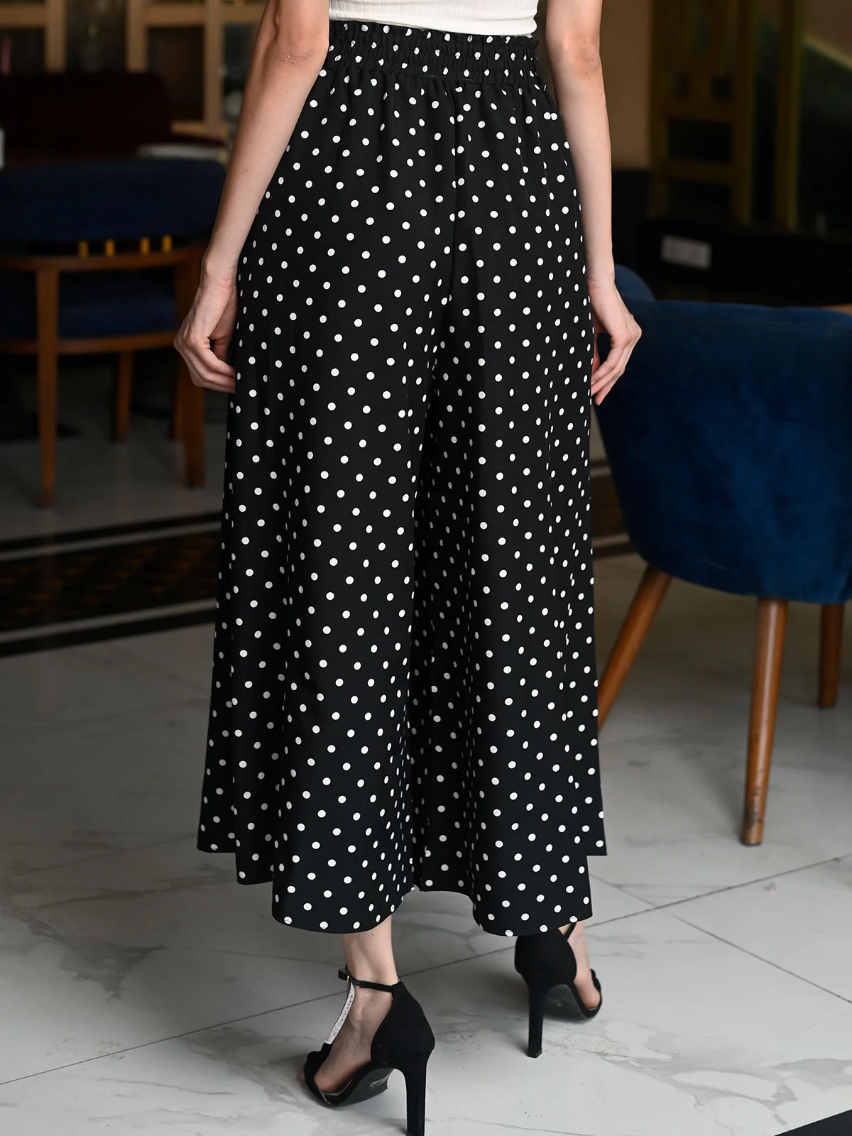 Odette Black Polyester Polka Dots Printed Trouser For Women - Image 4
