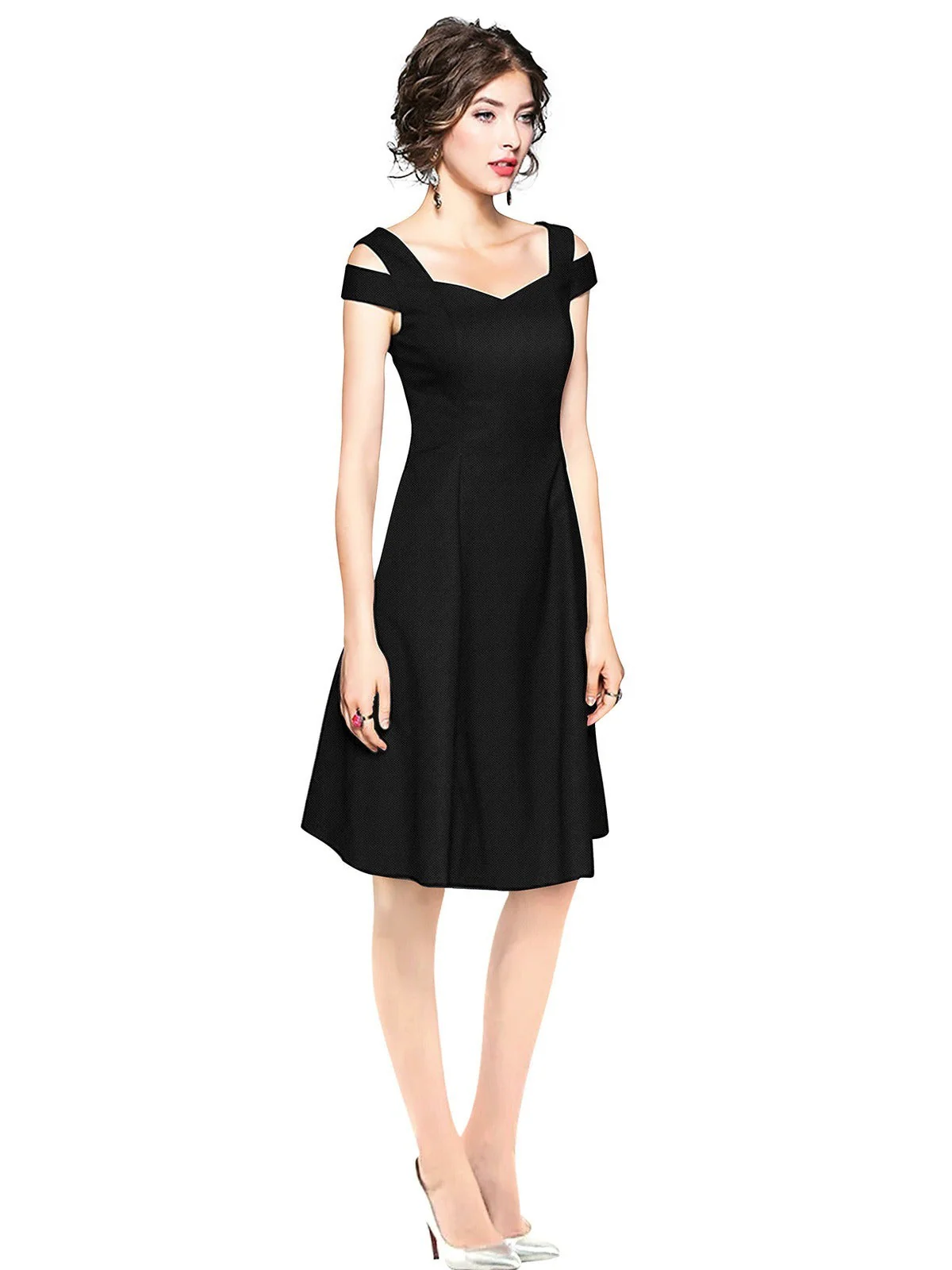 Odette Black Polyester Skater Dress For Women - Image 2