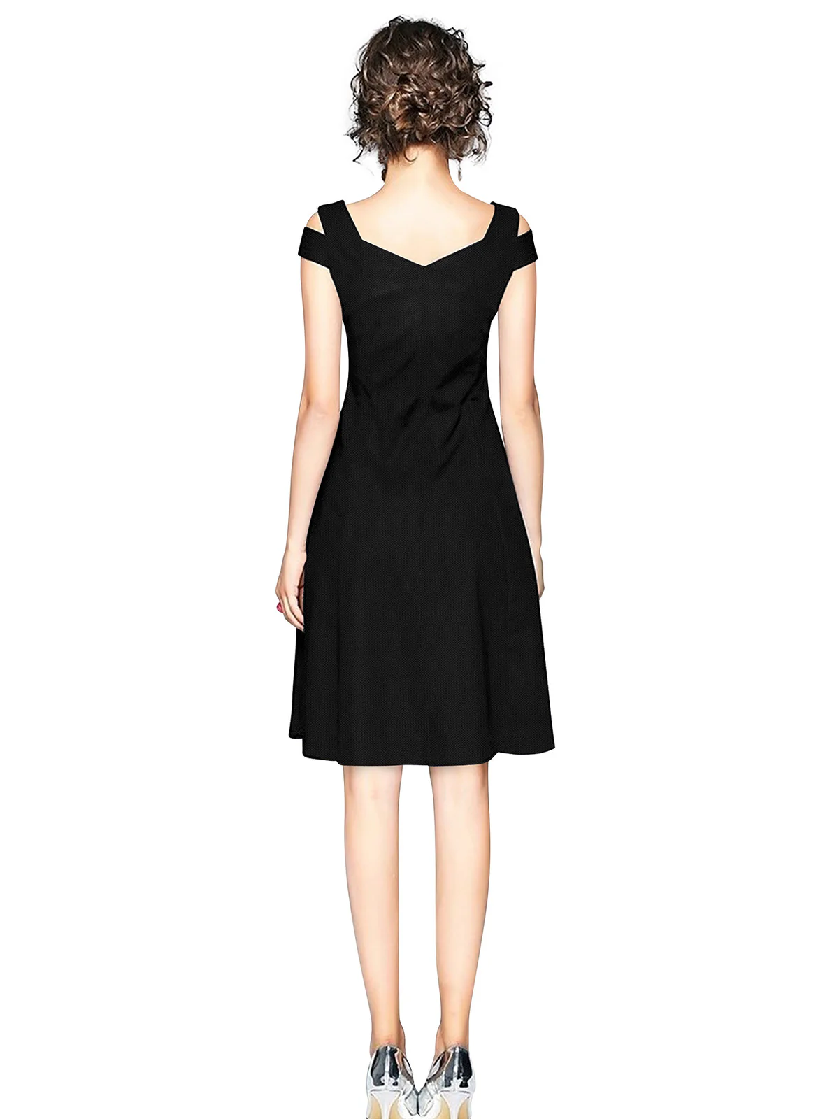 Odette Black Polyester Skater Dress For Women - Image 4